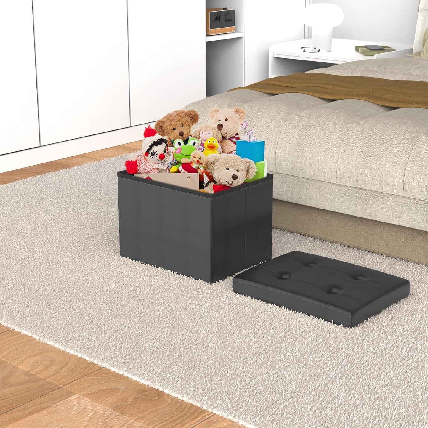 Ottoman Storage Ottoman Foot Rest Ottoman with Storage Ottomans Foot Stools Small Ottoman Black L17W13H13INCH