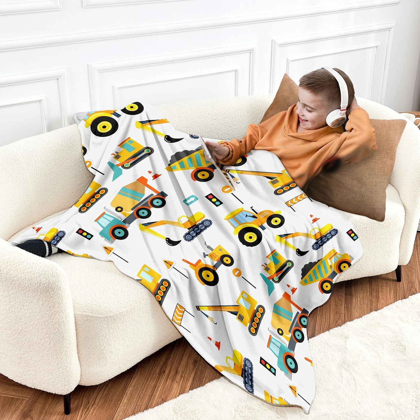 Wajade Kids Fleece Construction Truck Blanket for Boys Soft Throw Blanket with Trucks Car Print Birthday Christmas for Toddler Kids 50"x60"