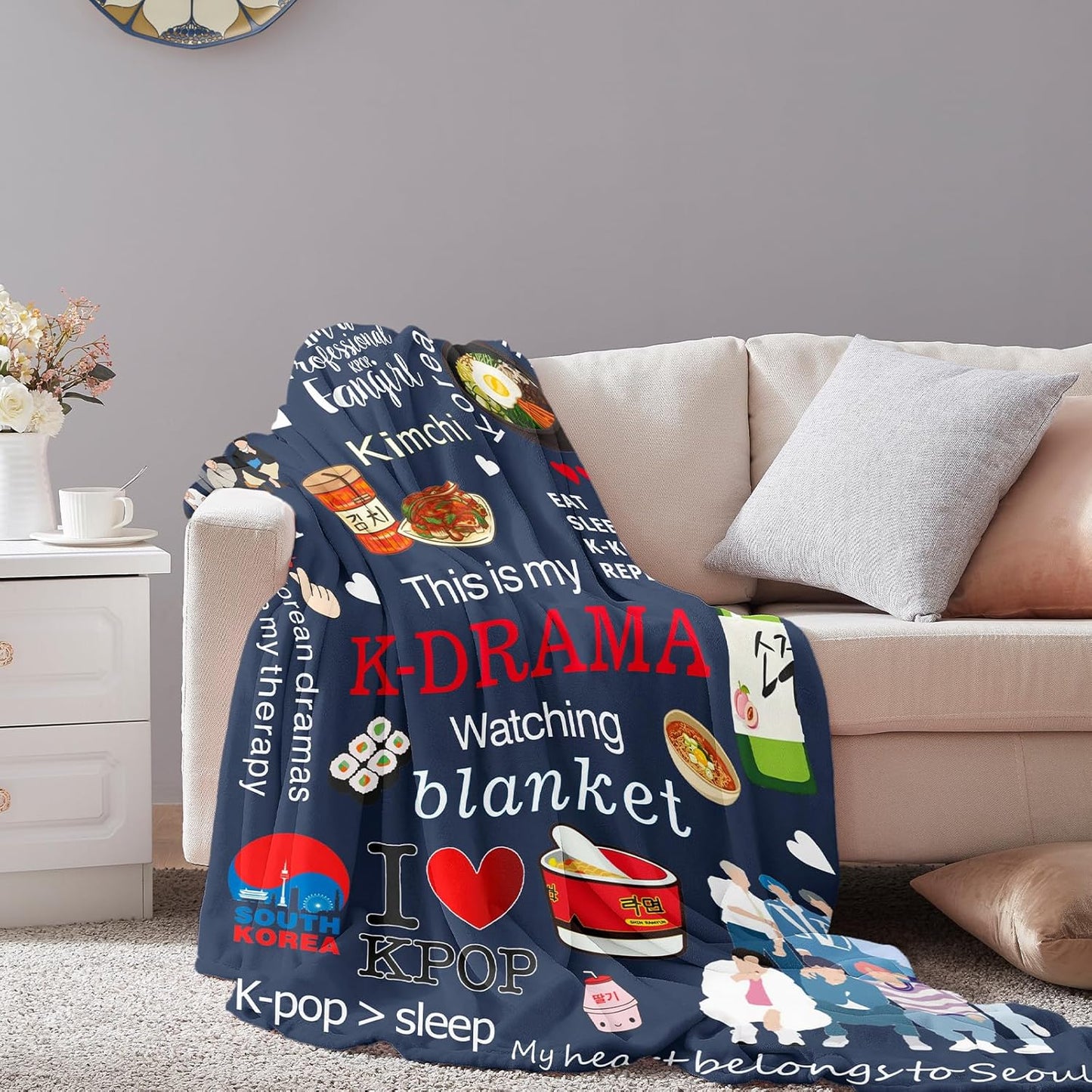 Korean Drama Blanket - Soft & Cozy Throw for Korean Drama Fans, Perfect for Binge-Watching, Kpop Lovers, Kimchi, Oppa, Korean Food, for Fangirls & Fanboys 50x40 inches