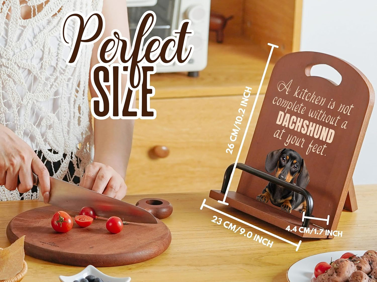 InnoBeta Dachshund Gifts for Women, Cookbook Stand for Kitchen Counter, Perfect Gifts for Dachshund Lovers on Birthday, Adjustable Tablet Recipe Book Holder, Unique Kitchen & Home Decor