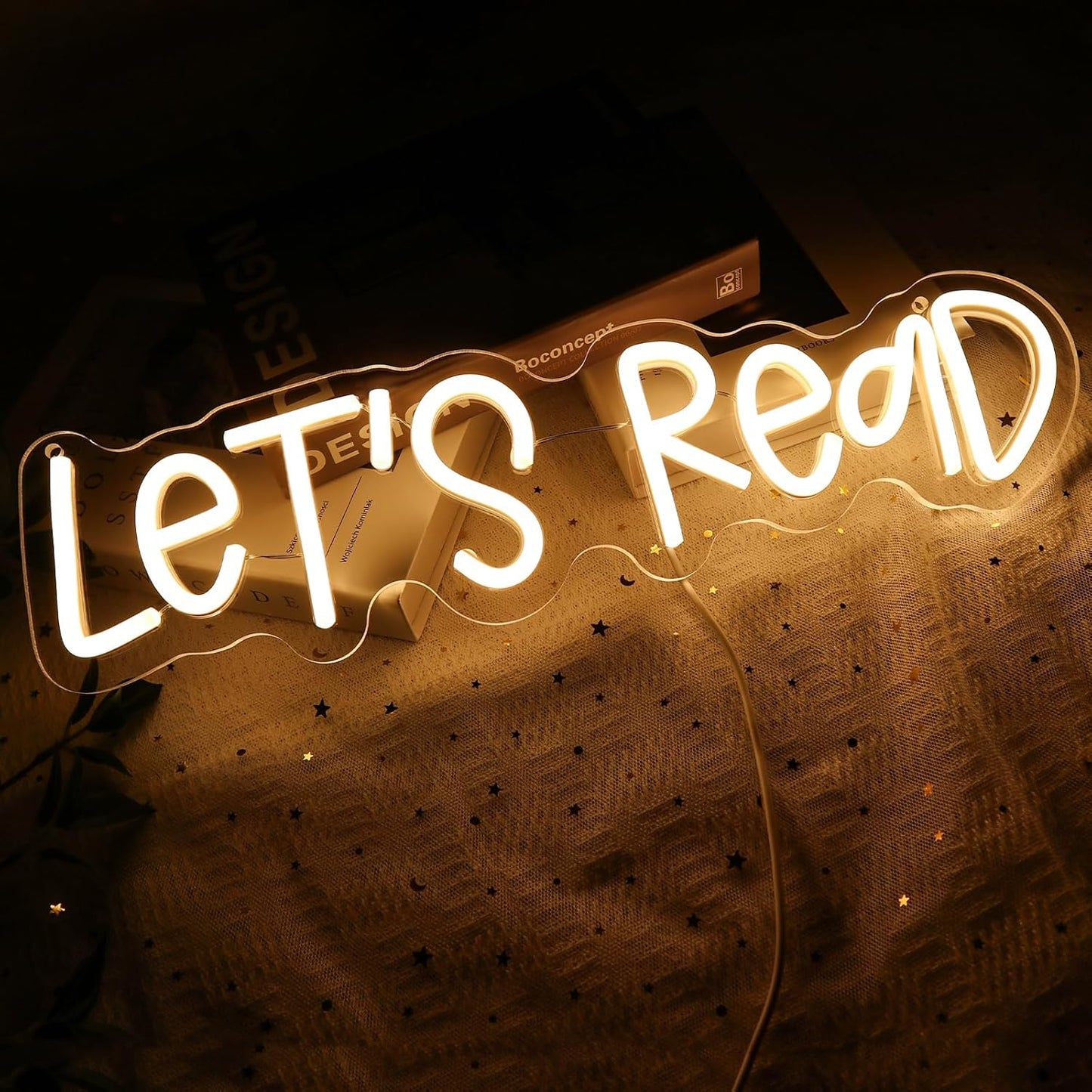Let's Read Neon Sign for Wall Decor, Reading Led Signs for Library, USB Dimmable Book Neon Lights for Classroom Reading Corner Bedroom Study Room Home Book Club Motivational Wall Art