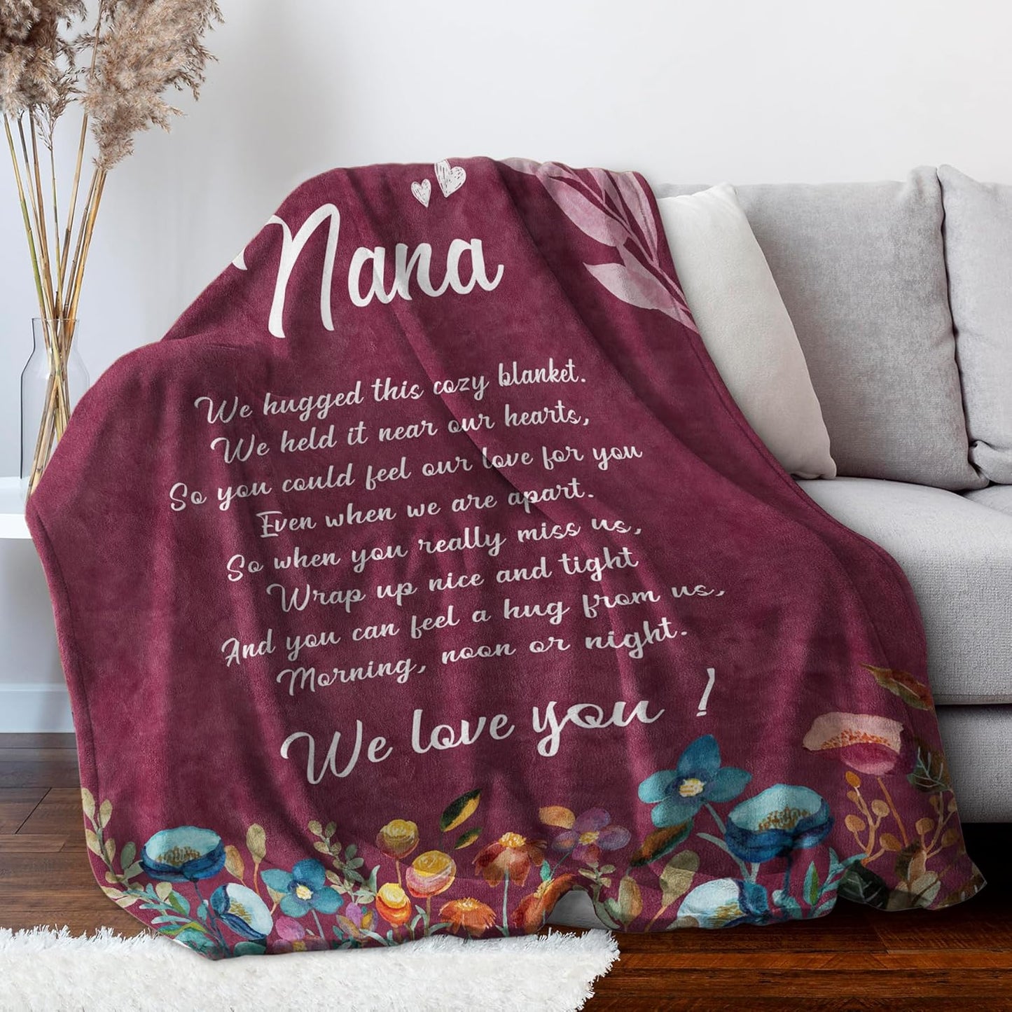 Afterprints Nana Gifts, Blanket with Flowers & Letter Print, Gifts for Nana on Birthday, for Nana from Grandkids, Soft Throw Blankets 50" x 60"