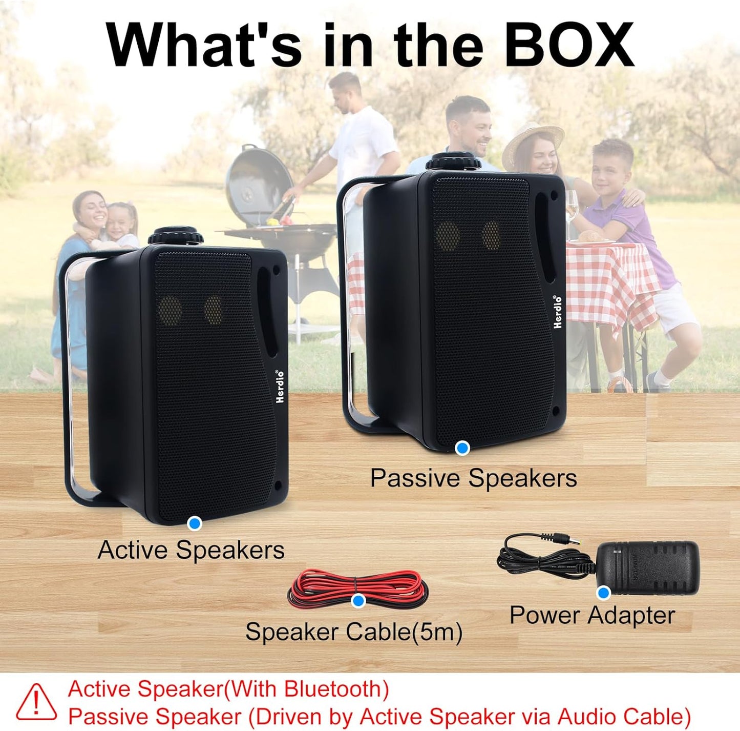 Herdio 3.5" Outdoor Bluetooth Speakers Wired Waterproof, 200W 3 Way Upgrade Premium Wall Mount Speakers, Durable Mountable Loud Sound System for Patio Indoor Deck Garage (Black Pair)