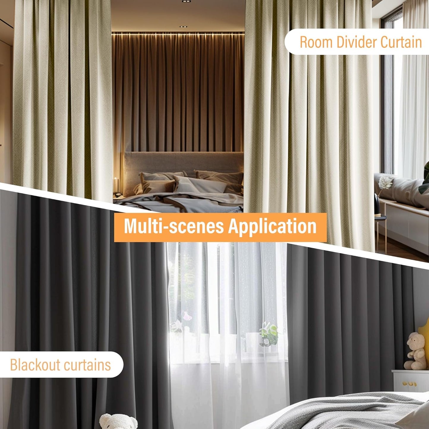 Room Divider Curtains with Flexible Ceiling Curtain Tracks Set,100% Blackout Floor to Ceiling Curtains Patio Sliding Door Curtains (Black Drape & Black Rail W 8.3 × H 8 FT)