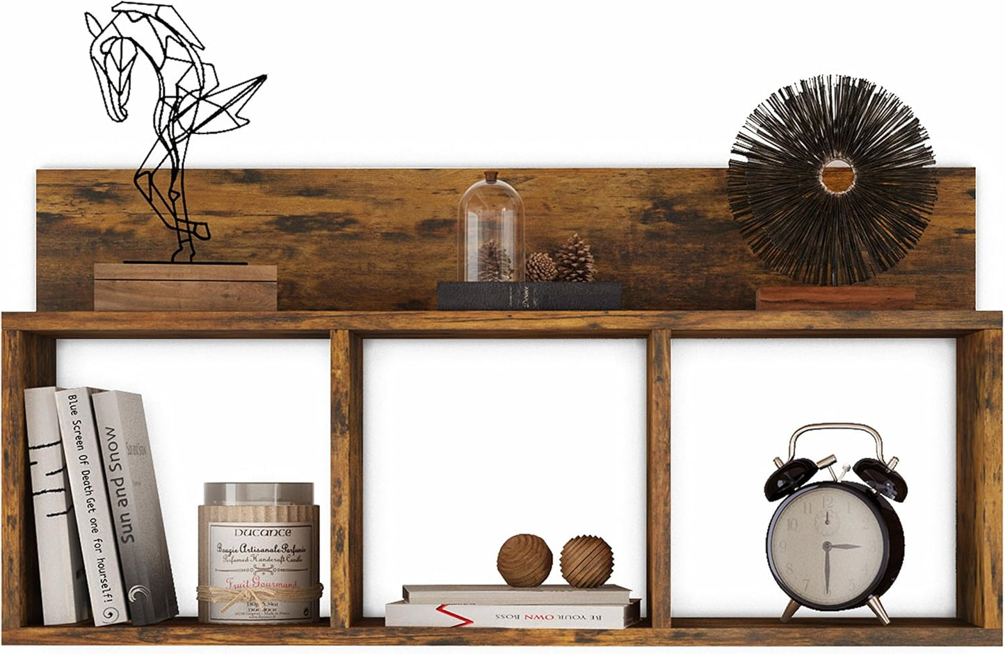 Danya B. Modern 3 Cube Floating Wall Shelf with Display Ledge - Easy to Hang Wall Mounted Triple Cubby Shelf (Aged Pine)