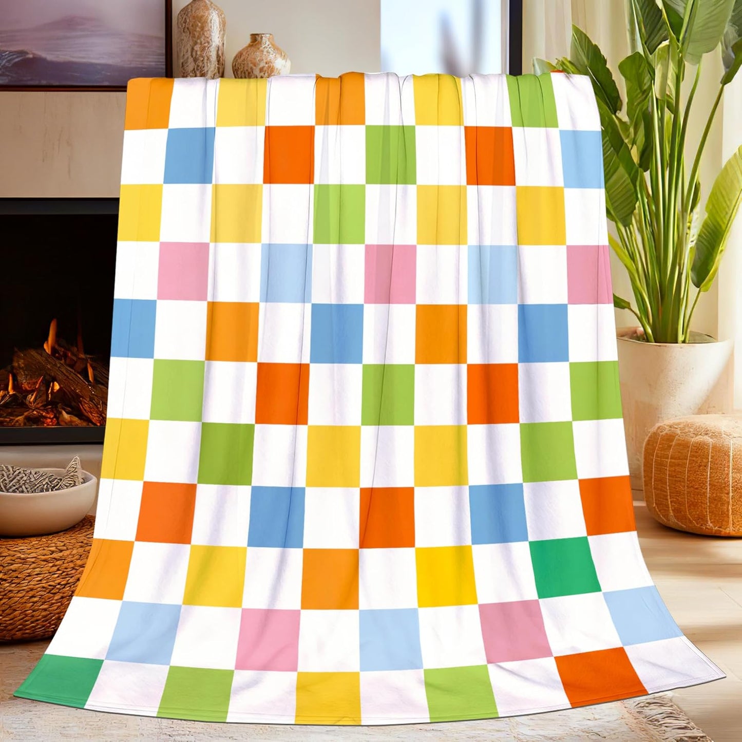 Mid Century Modern Throw Blanket for Women Men, Super Soft Unique Modern Aesthetics Checked Midcentury Home Decor Blanket Gifts for Kids Girls Adults, Warm Cozy Plush Fleece Flannel Blankets 50"x40"