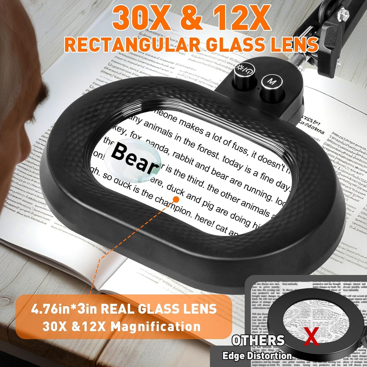 2,200 Lumens, 30X/12X Large Magnifying Glass with Light, Floor Lamp with 3-Axis Rotary Head, Mag Lamp for Estheticians Nail Eyelash, Infinite Colors, Desk Lighted Magnifier for Craft Reading