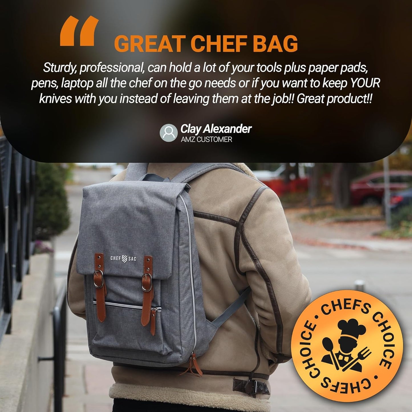 Chef Knife Bag Vintage Backpack | 30+ Pockets for Knives and Chef Tools | Knife Carrying Case with Hidden Back Pocket for Tablet | Sturdy Knife Bag for Chefs & Culinary Students (Heather Grey)