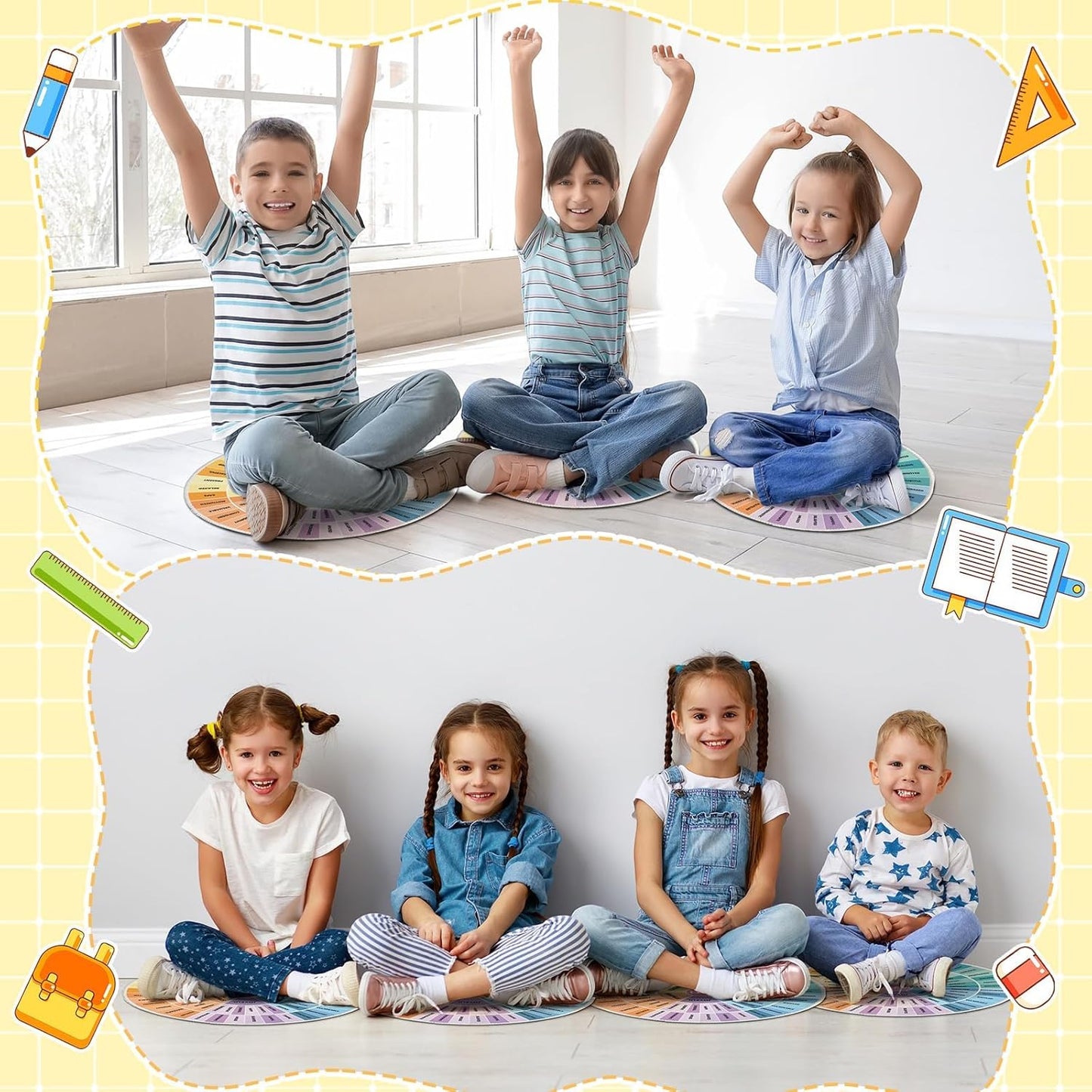 OBUSATT 12Pcs Carpet Circle Seats 15 Inch Round Classroom Rug Calming Corner Supply Non Slip Floor Cushions Mat for Back to School Mental Health Nursery Learning Playing Areas Decor(Feelings Wheel)