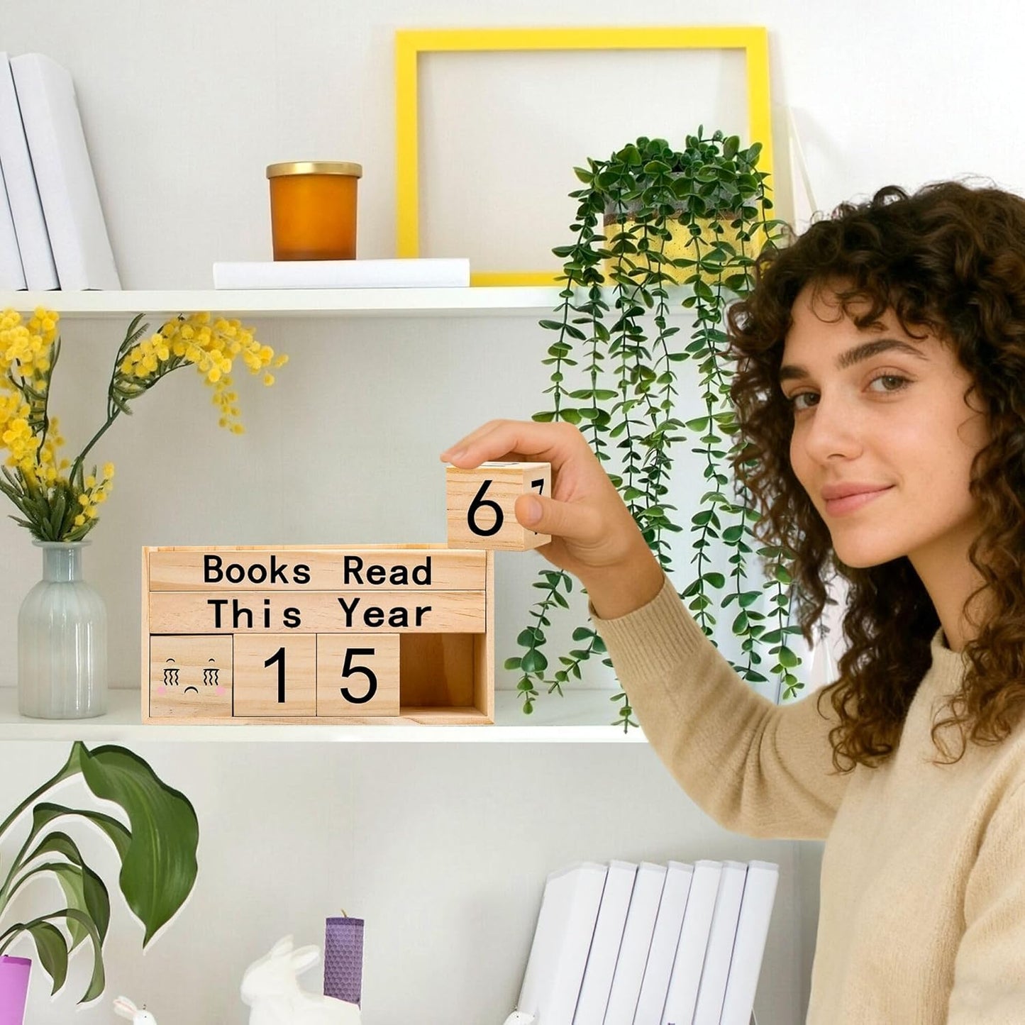 Books Read This Year Counter, Anglecai Book Tracker for Reading Goal Display Wooden Book Reading Tracker Sign Up to 999 Books, Bookworm Gift for Bookshelf Decor, Book Lovers