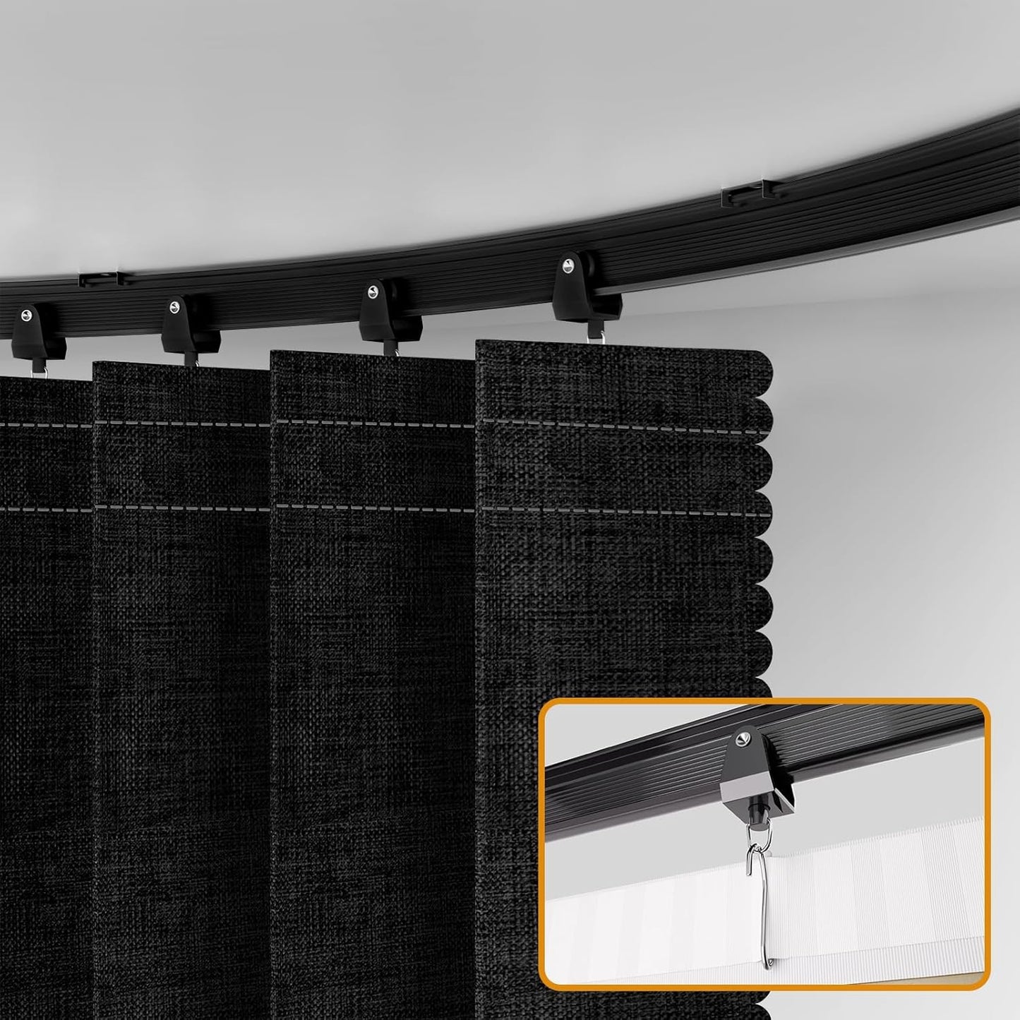 Accordion-Style Room Divider with Ceiling Track - Foldable Partition Curtain, Easy Installation(Black 100" W x 84" L-Pack of 1)