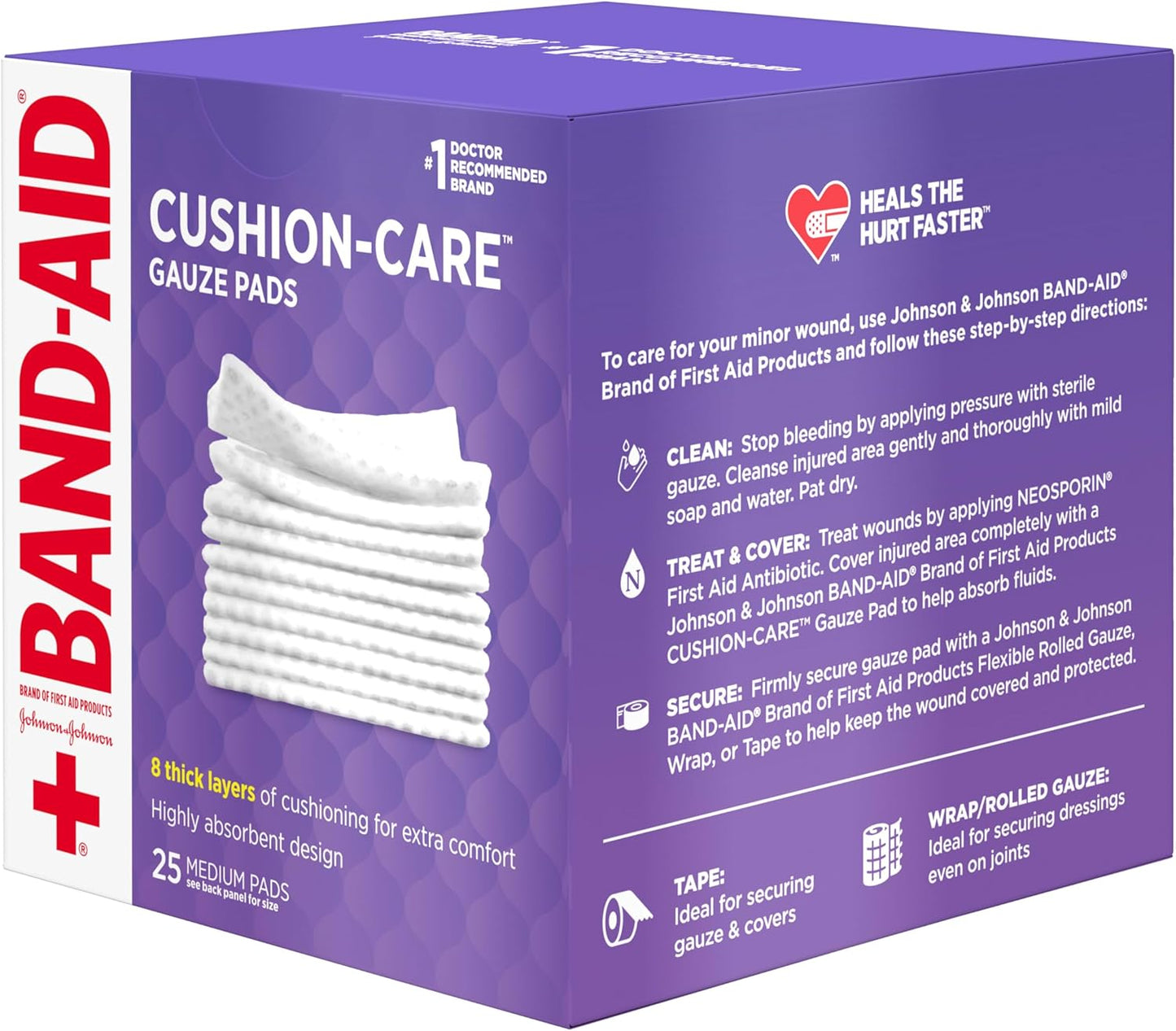 BAND-AID Brand Cushion Care Sterile Gauze Pads for Protection of Minor Cut, Scrapes & Burns, Non-Adhesive & Wound Care Dressing Pads, Medium Size, 3 inches x 3 inches, 25 ct