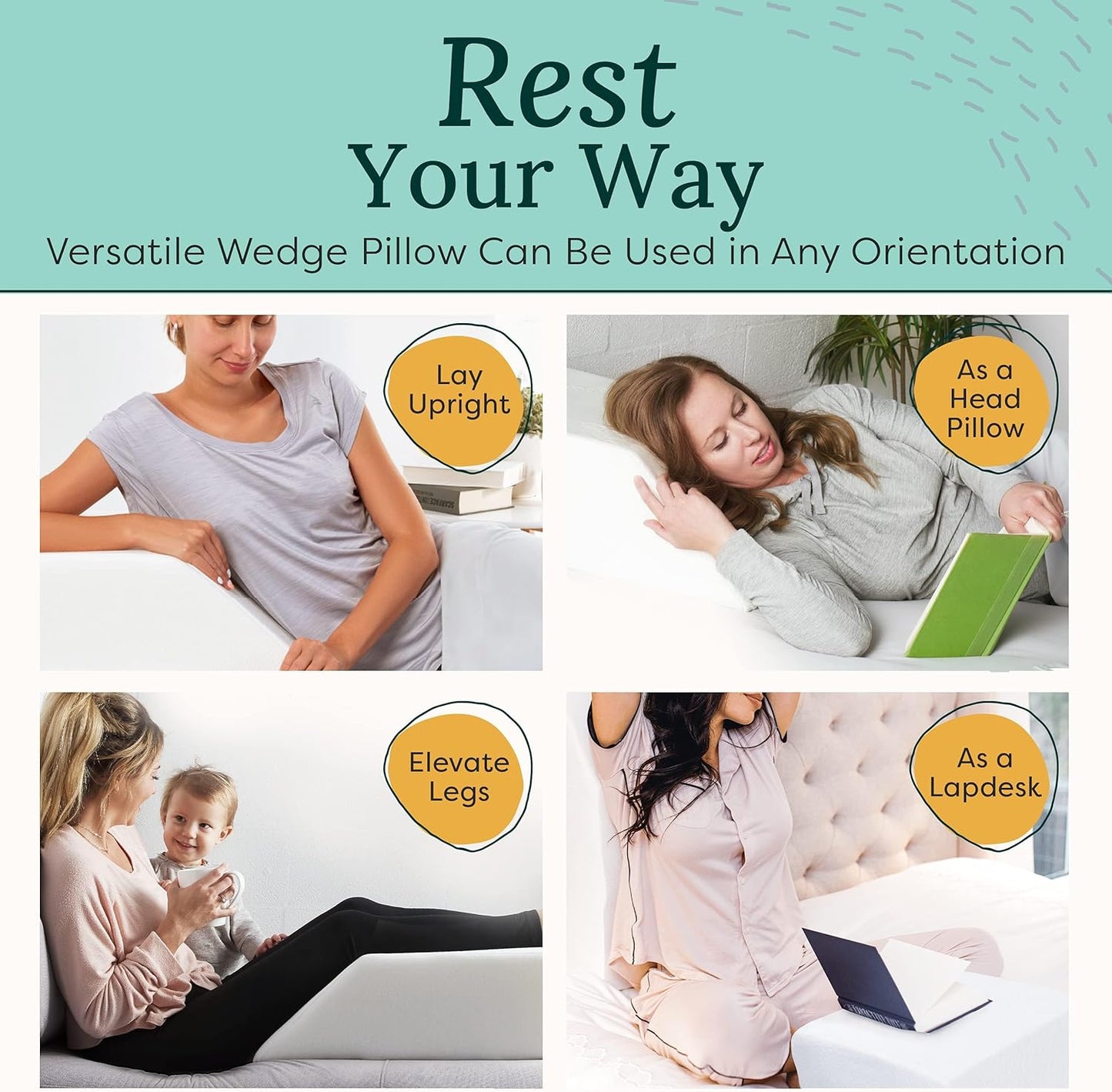 Leg Elevation Pillow for Sleeping - Supportive Bed Memory Foam Wedge Pillow for After Surgery, Circulation, Swelling, Foot & Knee Discomfort (Medium)