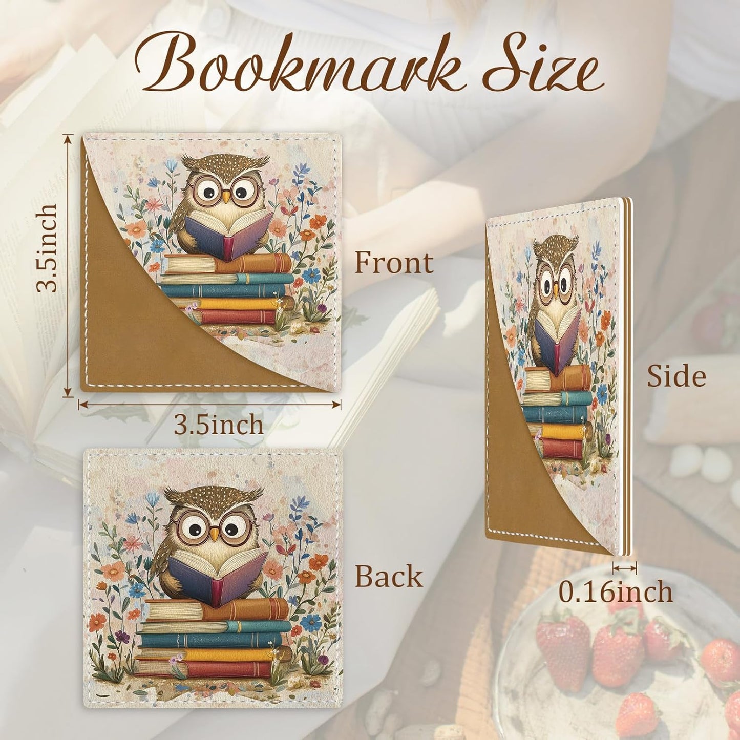 Cute Owls Corner Bookmarks, Funny Leather Book Accessories for Book Lovers, 3 Pcs Reading Book Page Markers for Women Men Student Teacher Retirement Birthday Gifts