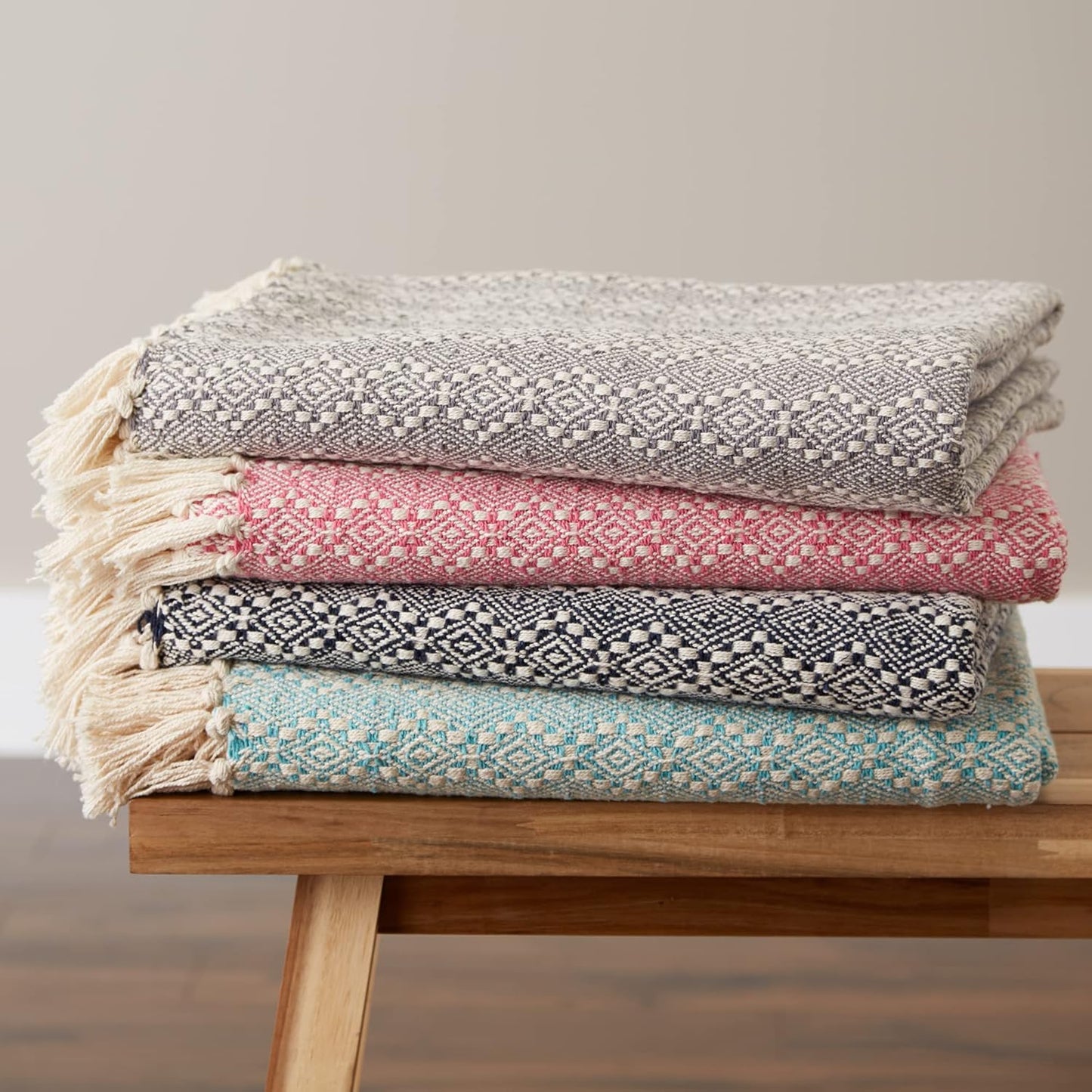 DII Diamond Stitch Woven Throw, Organic Modern, 50 x 60, Rose