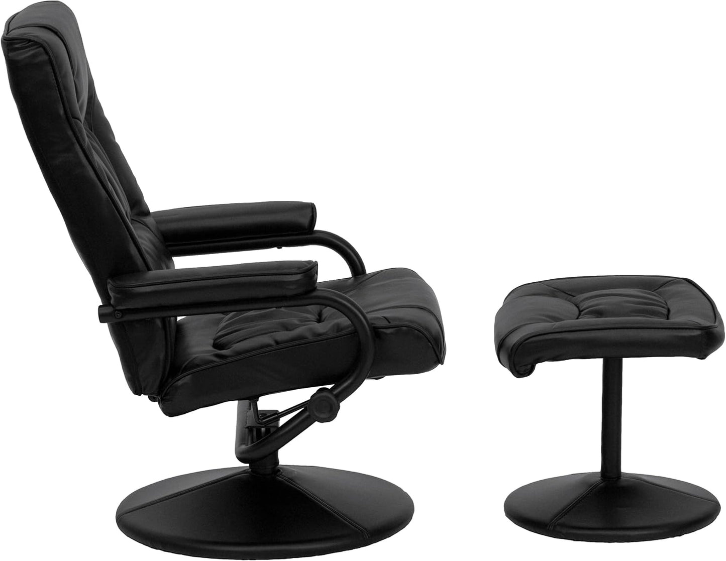 Flash Furniture Rachel Contemporary Multi-Position LeatherSoft Recliner Chair with Ottoman, 360-Degree Swivel Recliner Chair and Ottoman Set, Black