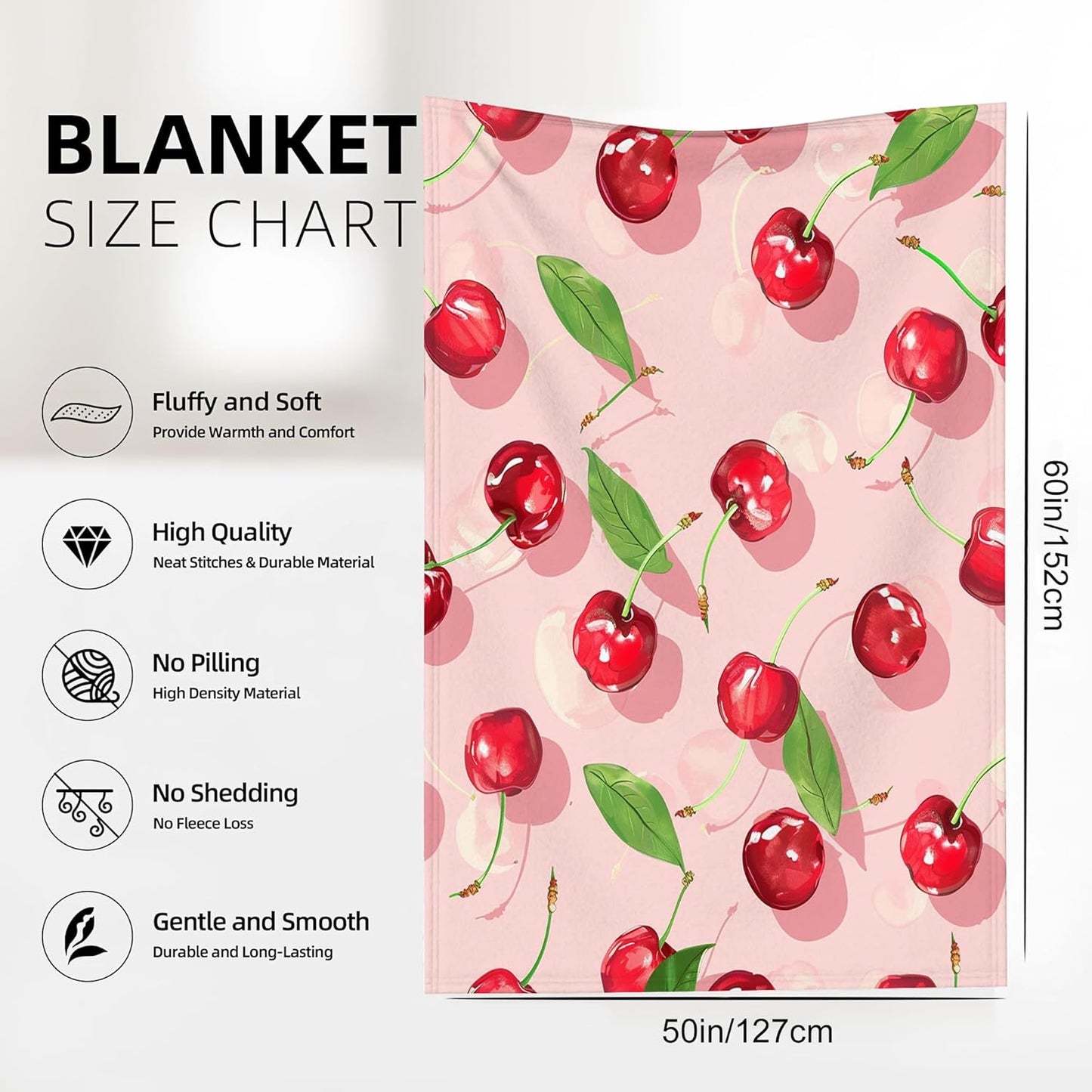 Cartoon Cherry Blanket Gfits for Women Men Kids Summer Throw Blankets Soft Lightweight for Home Decor Couch Bed Sofa 50x60 Inches