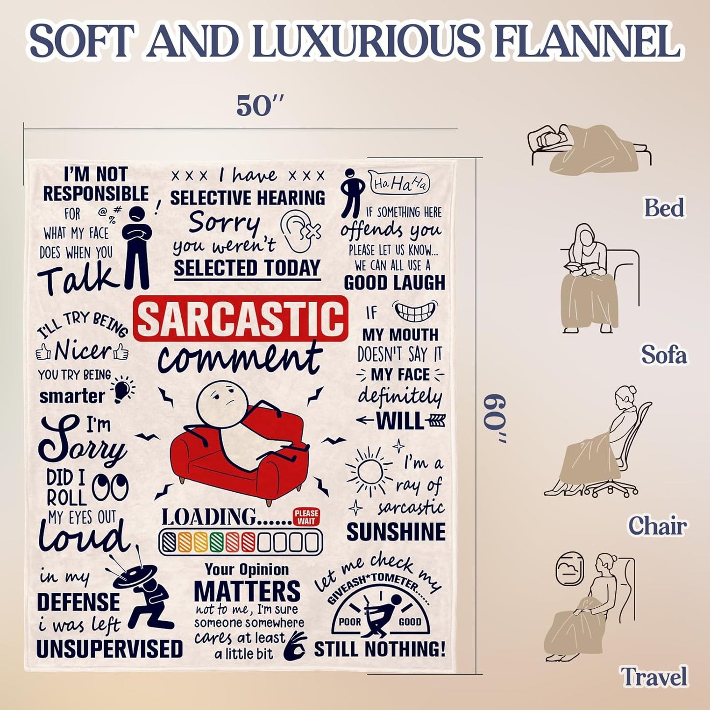 Funny Blanket for Women Men Office, Sarcastic Stress Relief Gifts for Coworker Employee Boss Lady Work Bestie Women Men Manager, Easter Day Gag Gifts, White Elephant, Employee Appreciation, 60"x50"