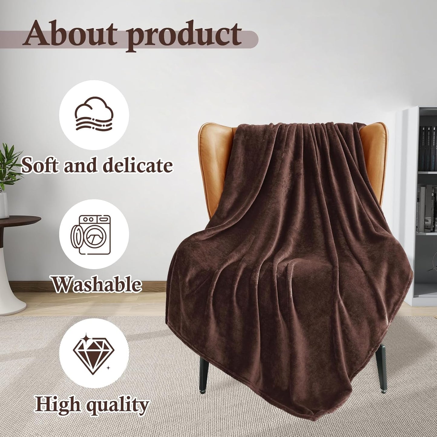 Plush Velvet Throw Blanket 66" x 90", Large Soft Warm Microplush Blanket for Couch & Bed, Cozy Fuzzy Winter Throw – Chocolate Brown