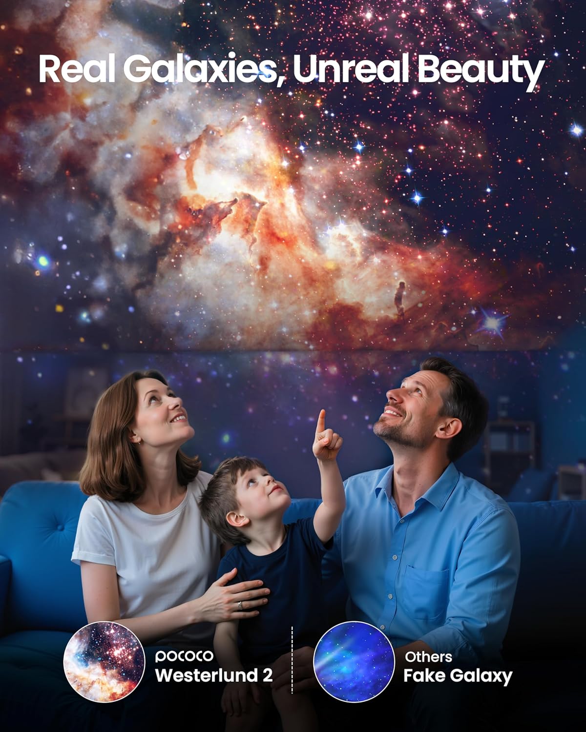 POCOCO Galaxy Star Projector with 2M-Pixel Lens & 5K Discs | Home Planetarium Projector for Relaxation, Study, and Sleep Aid | Includes 2 Films | Ideal Gift