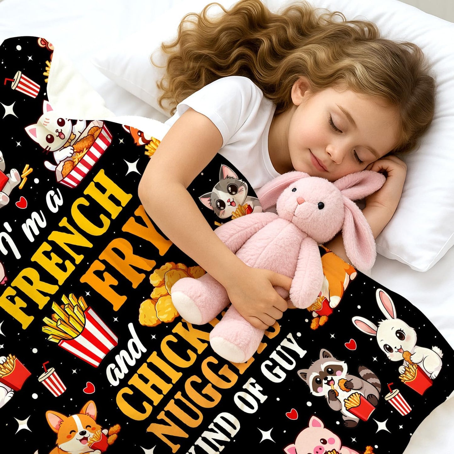 Chicken Nuggets Gifts Blanket Funny French Fries Food Blanket Animal Throw Blankets for Boys Girls Home Decor for Bed Couch Living Room 50"X40"