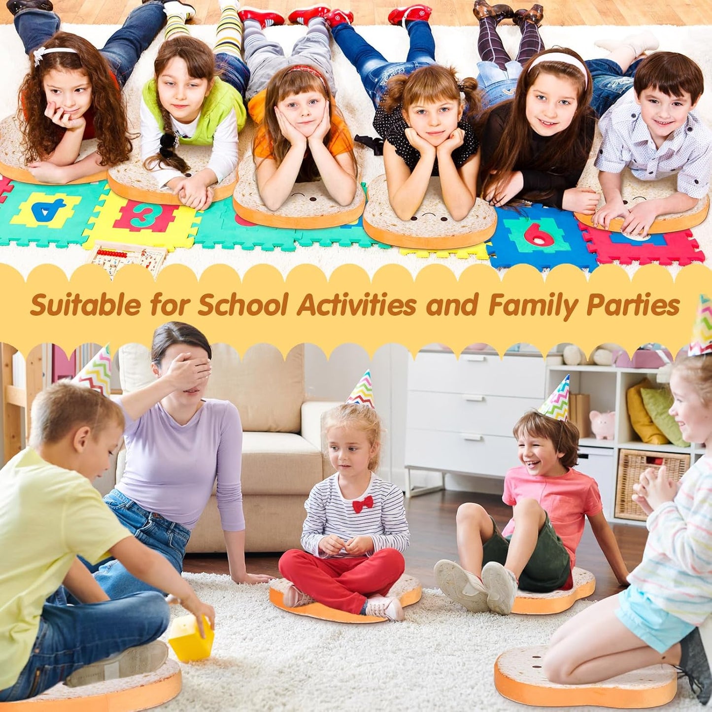 8 Pcs Toast Floor Cushions for Kids Classroom Cute Floor Pillows 15'' x 15'' Flexible Seating Seat Cushion Chair Pads for Toddlers Back to School Daycare Nursery Preschool Kindergarten Home Yoga