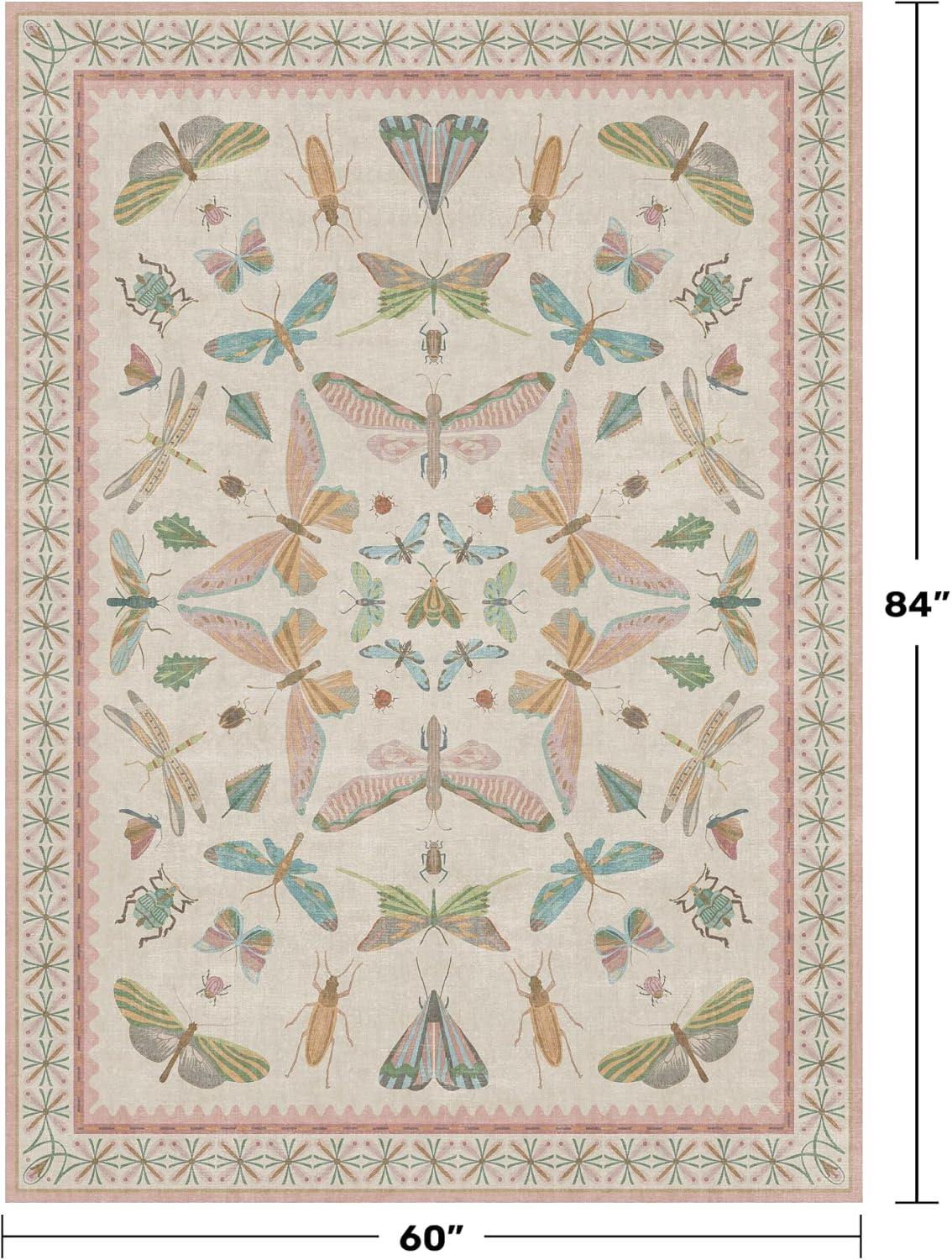 Butterfly Area Rugs 5x7 for Baby Nursery, Cute Light Pink Rugs for Bedroom Girls, Living Room, Kids Room Playroom Reading Corner, Washable Ultra Soft Stain Resistant Floral Floor Decor