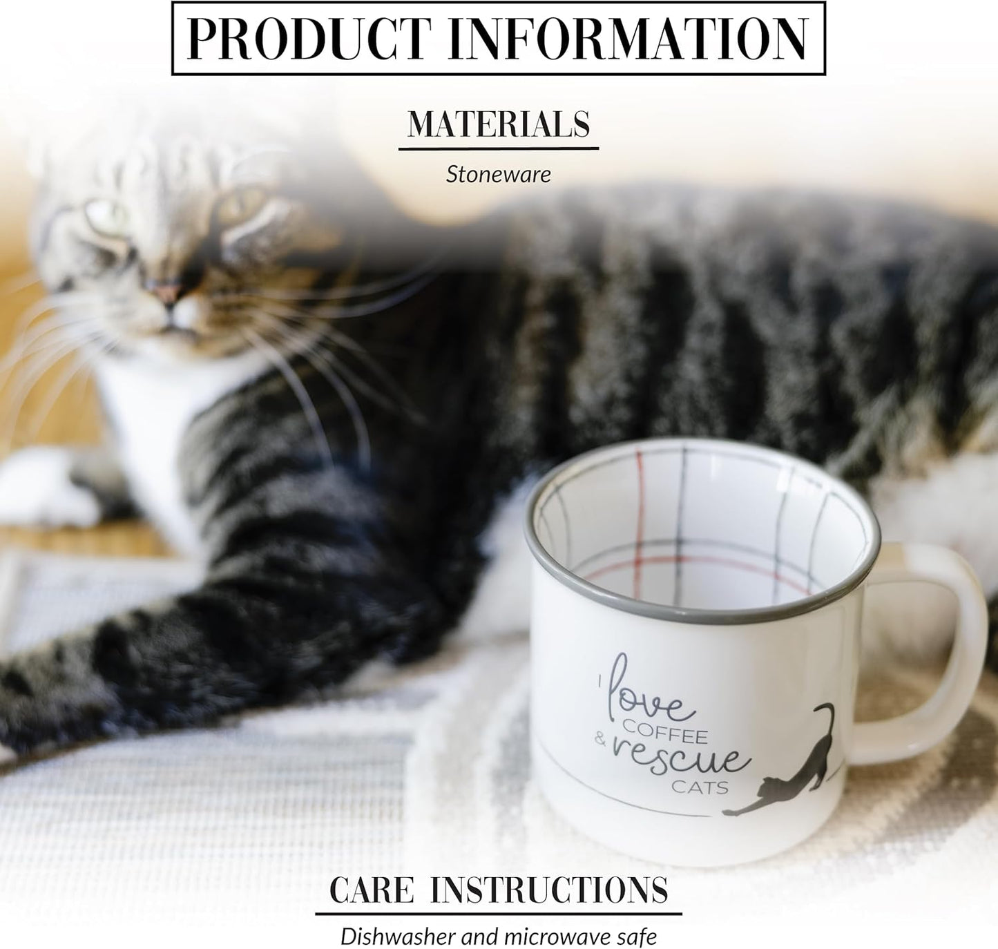 Pavilion Gift Company - I Love Coffee & Rescue Cats - 18 oz Coffee Mug Tea Cup Kitten Feline Cat Lover Gift Rescue Pet Mom Dad Present