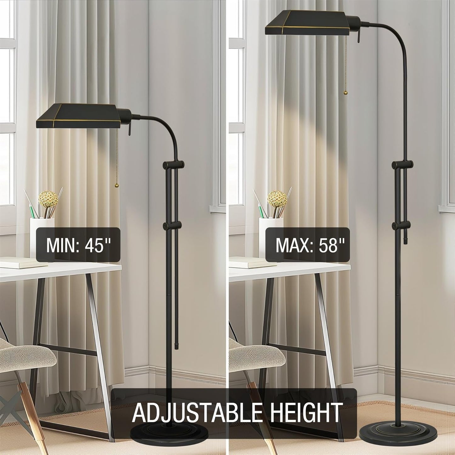Kira Home Prescott 58" Modern Industrial Adjustable Standing Pharmacy Floor Lamp, Dark Bronze Finish, Includes 6W LED Bulb (60W eq.) Energy Efficient, Eco-Friendly, Pivot Head for Hobby/Precise Task