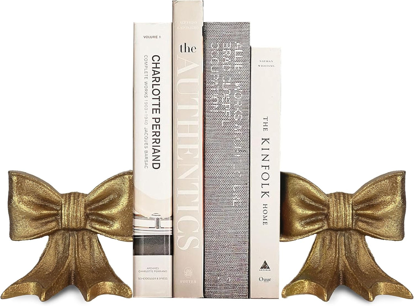 Gold Bow Metal Bookends Set of 2 Heavy Duty Cast Iron Book Ends for Heavy Books Unique Modern Decorative Book Holders for Shelves Home Accent Decor