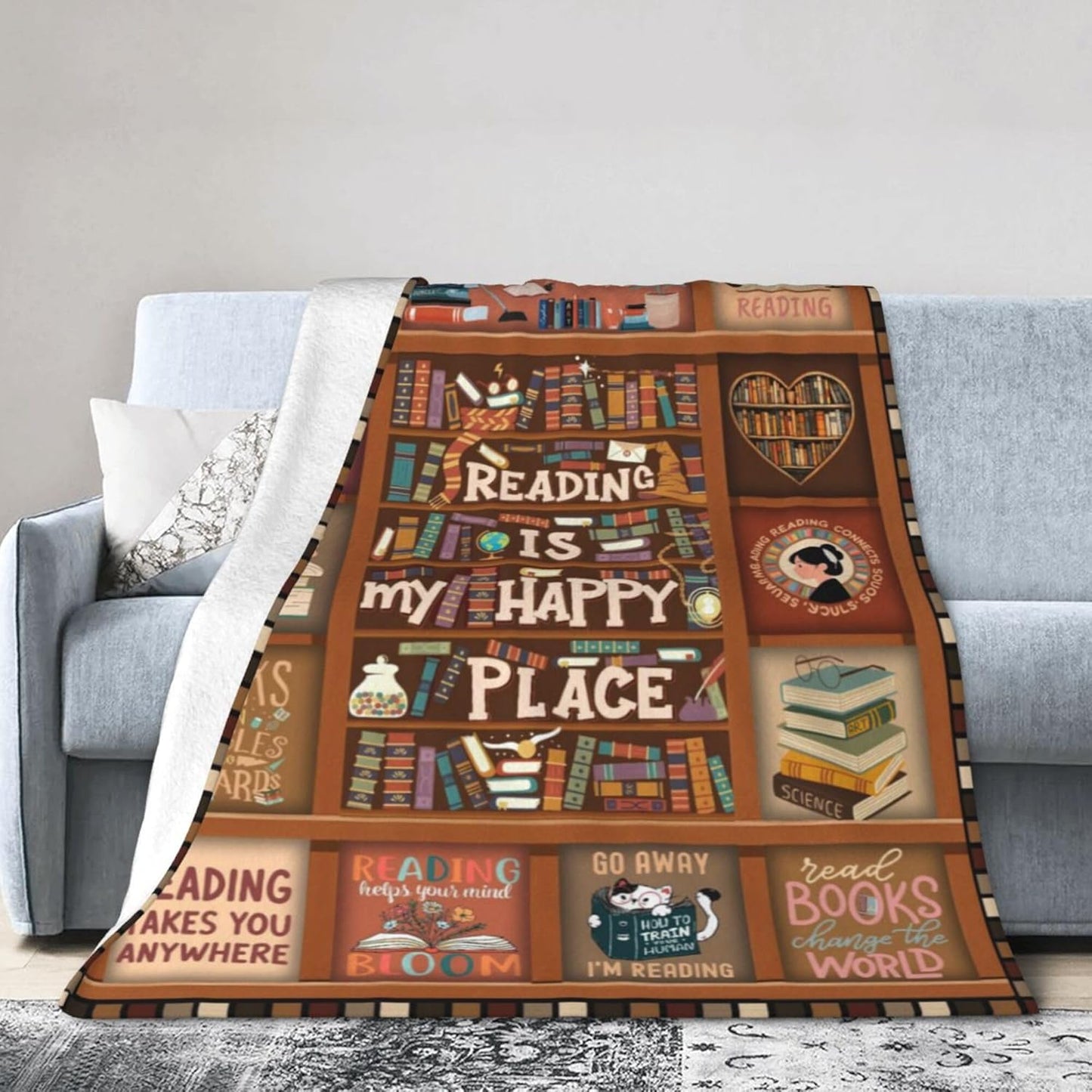 Book Lovers Gifts Blanket for Women, Bookworm Librarian Readers Booklover Bookish Gift, Books Lover Throw Blanket, Reading Accessorie Blankets Present For Birthday Christmas (Book Lovers-1, 80"X60")