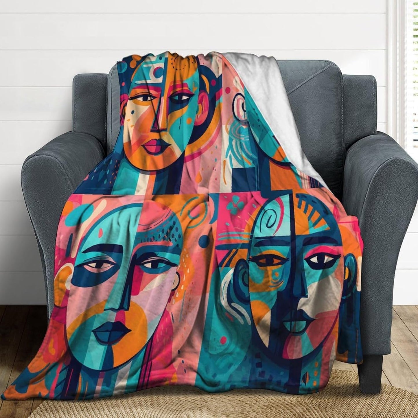 Character Facial Pattern Throw Blanket for Couch Super Soft Warm Lightweight Throw Blankets Cozy Flannel Bed Blanket Cute Decorative Blankets for All Seasons Home Decor Gift 60"*80"（150 * 200cm）