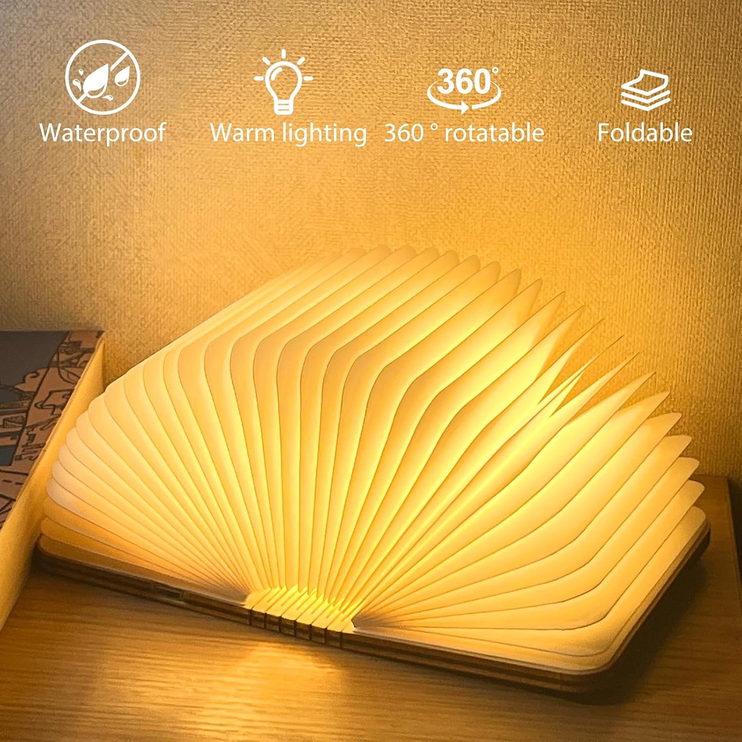Wooden Book Light, Book Lovers Gifts, Foldable Book lamp for Christmas Gift, Home and Office Decoration Gift idea