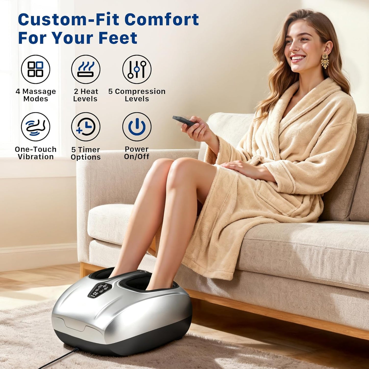 Shiatsu Foot Massager with Heat : 2026 Upgraded Deep Kneading Foot Massager Machine with Vibration & Compression for Plantar Fasciitis & Neuropathy - Relax for Office Home Use, Silver