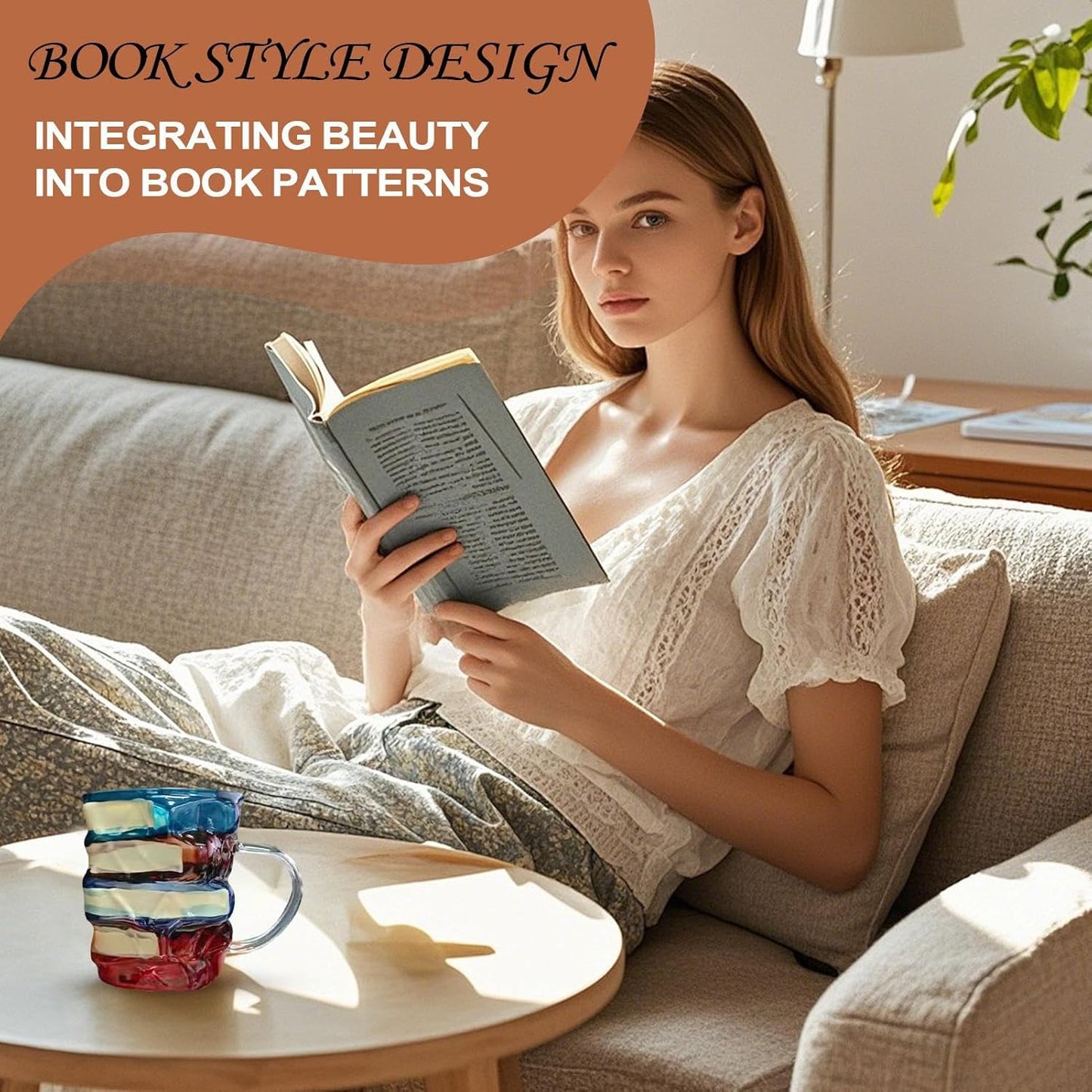 Book Coffee Mug, Painted Glass Bookish Coffee Cup, Colorful Cute Beverage Holder for Readers Women Teachers Literature Lovers Bookworm Friends Family Men Enthusiasts