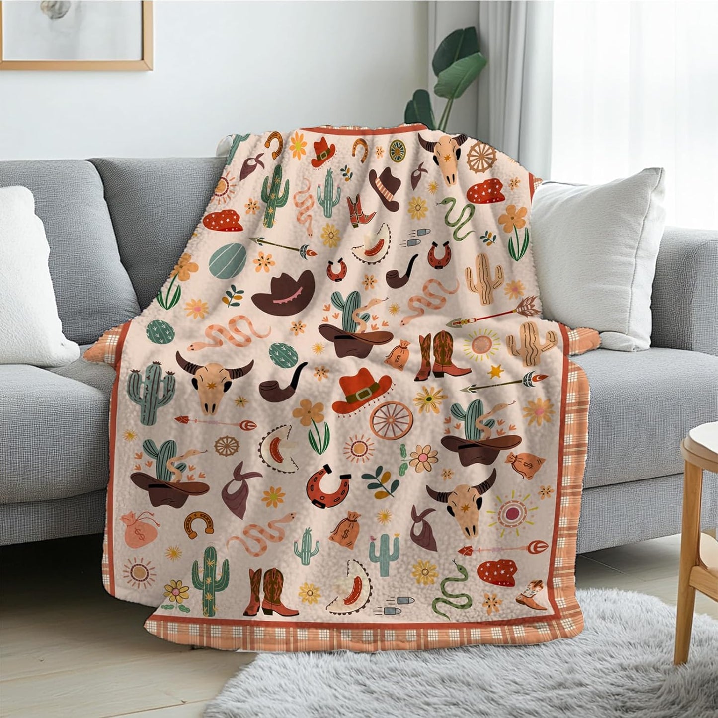 Western Blanket Gift for Women Girls, Soft Cowboys Blanket for Young Adults, Cozy Flannel Western Throw Blanket, Warm Gift Cowboys Throw Blanket for Couch, Bed, Gifts for Christmas Thanksgiving 50x60