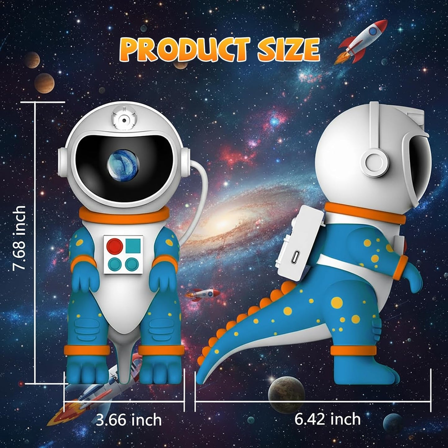 Dinosaur Astronaut Galaxy Star Projector Night Light, 8 in 1 LED Space Planetarium Lamp, 360° Rotating with Remote & Timer, Kids Adults Bedroom Decor, Christmas Birthday Gifts (Blue)