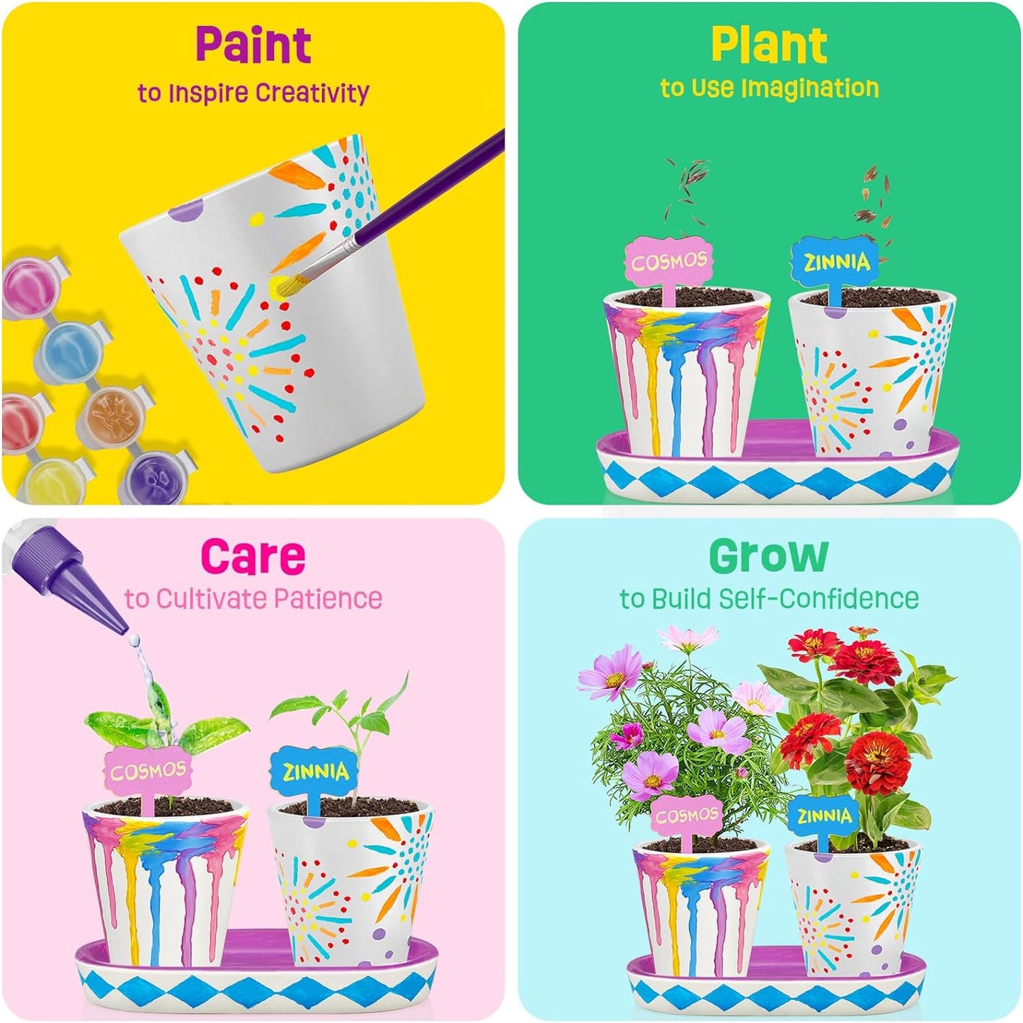 4 Set Paint & Plant Flower Gardening Kit - Gifts for Girls Ages 8-12, Arts and Crafts for Kids Ages 8-12, Kids Gardening Set, Toys Birthday Easter Gifts for Kids Girls Boys Ages 6 7 8 9 10 11 12