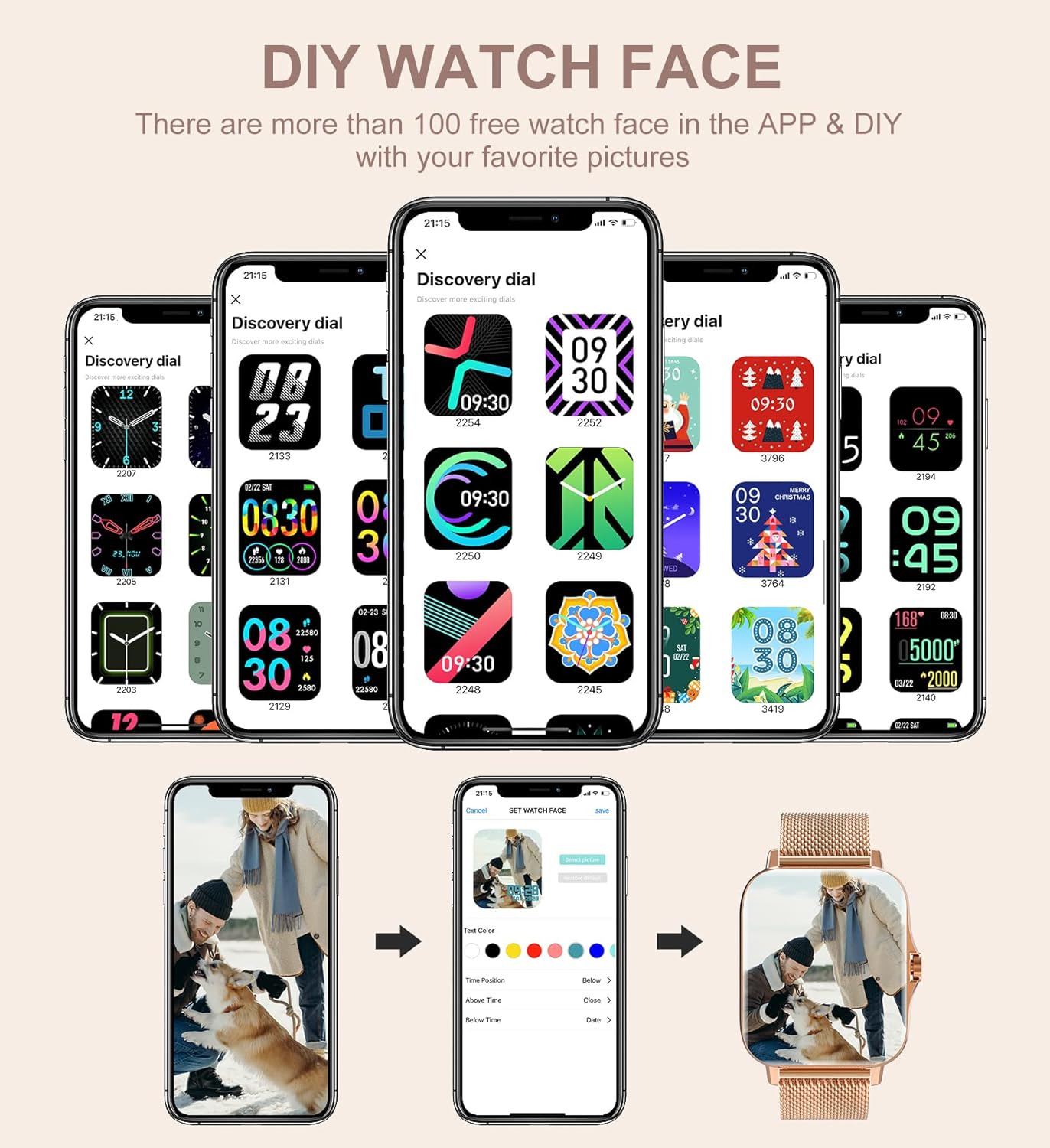 Iaret Smart Watch for Women(Call Receive/Dial), Fitness Tracker Waterproof Smartwatch for Android iOS Phones 1.7" HD Full Touch Screen Digital Watches with Heart Rate Sleep Monitor Pedometer