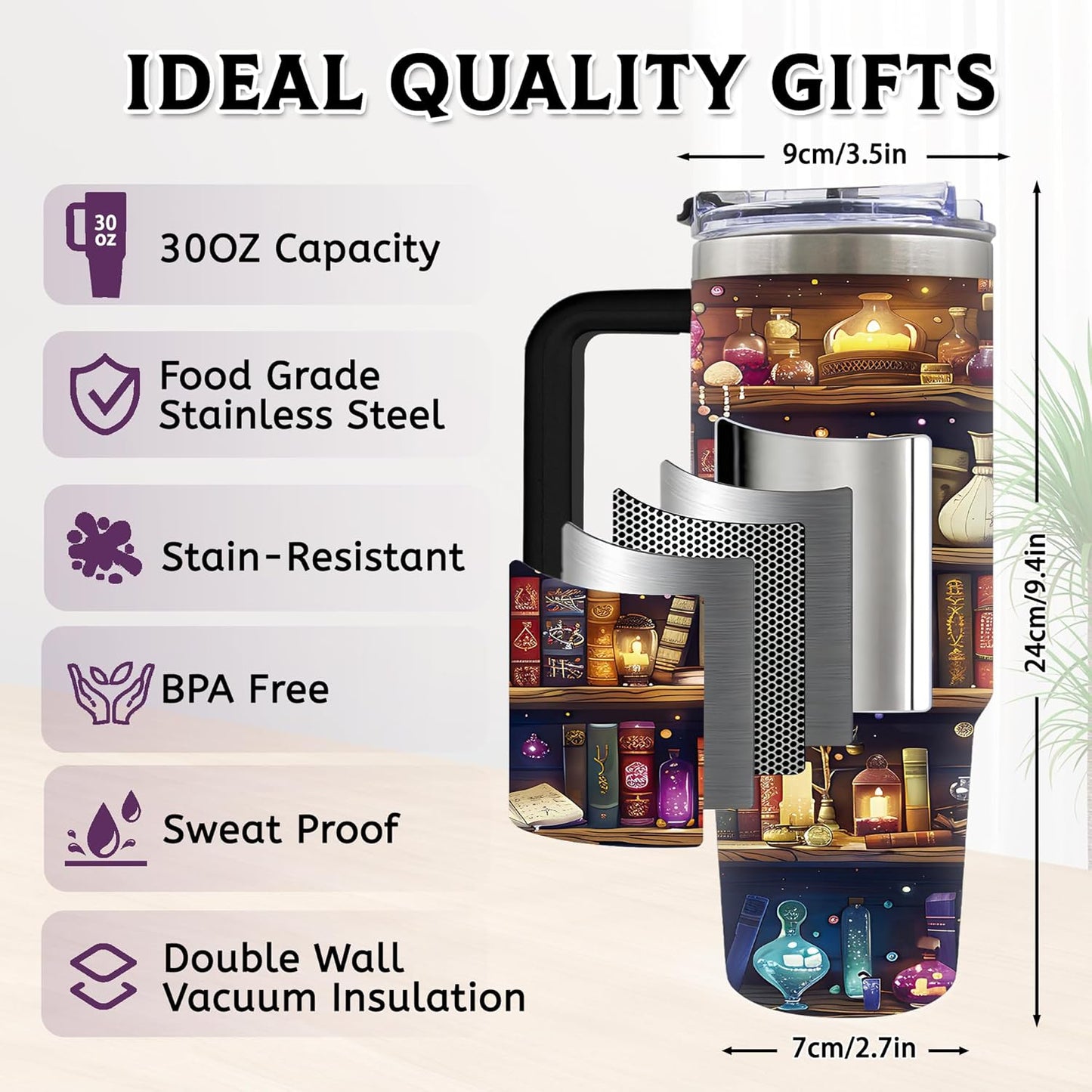Book Lovers Gifts 30oz Tumbler with Handle and Straw, Book Tumbler for Friend, Bookish Gifts for Women Readers Librarian, Book Accessories Travel Mug, Birthday Valentines Day Gift for Her, 1 Pcs