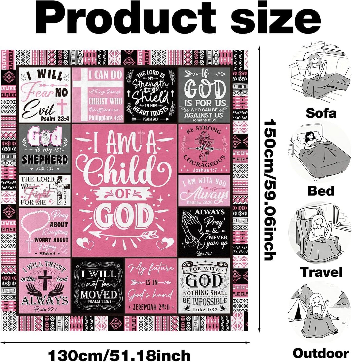 Christian Gifts for Women, I Am a Child of God Throw Blanket, Inspirational Religious Birthday Catholic Spiritual Baptism Confirmation Gifts for Girls Soft Flannel Blanket 50'' x 60''