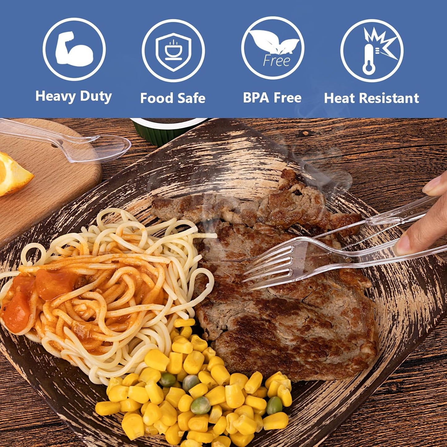 SACATR 1000 Count Plastic Silverware Heavy Duty - 400 Forks, 400 Spoons, 200 Disposable Knives, BPA-Free, Disposable Plastic Cutlery Set, Plasticware Suitable for Party Everyday Use