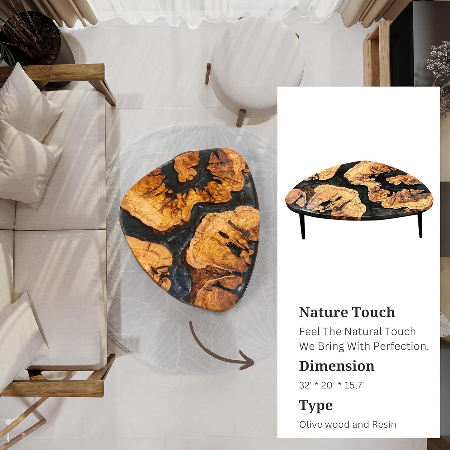 Handmade Resin Olive Wood Coffee Tables for Living Room, Natural Wood Coffee Table Decor, Epoxy Table, Modern Rustic Coffee Table Epoxy Resin, Center Table for Living Room, 32 * 20 inch