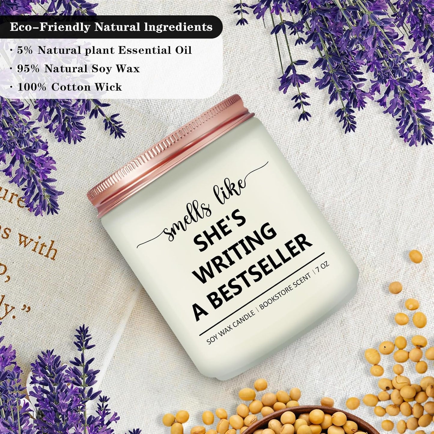 Candle, Writing Writer Gifts for Women - Funny Gifts for Book Novelist Screenwriter, Aspiring Literature Literary Presents for Author Poet - Lavender Scented Candles