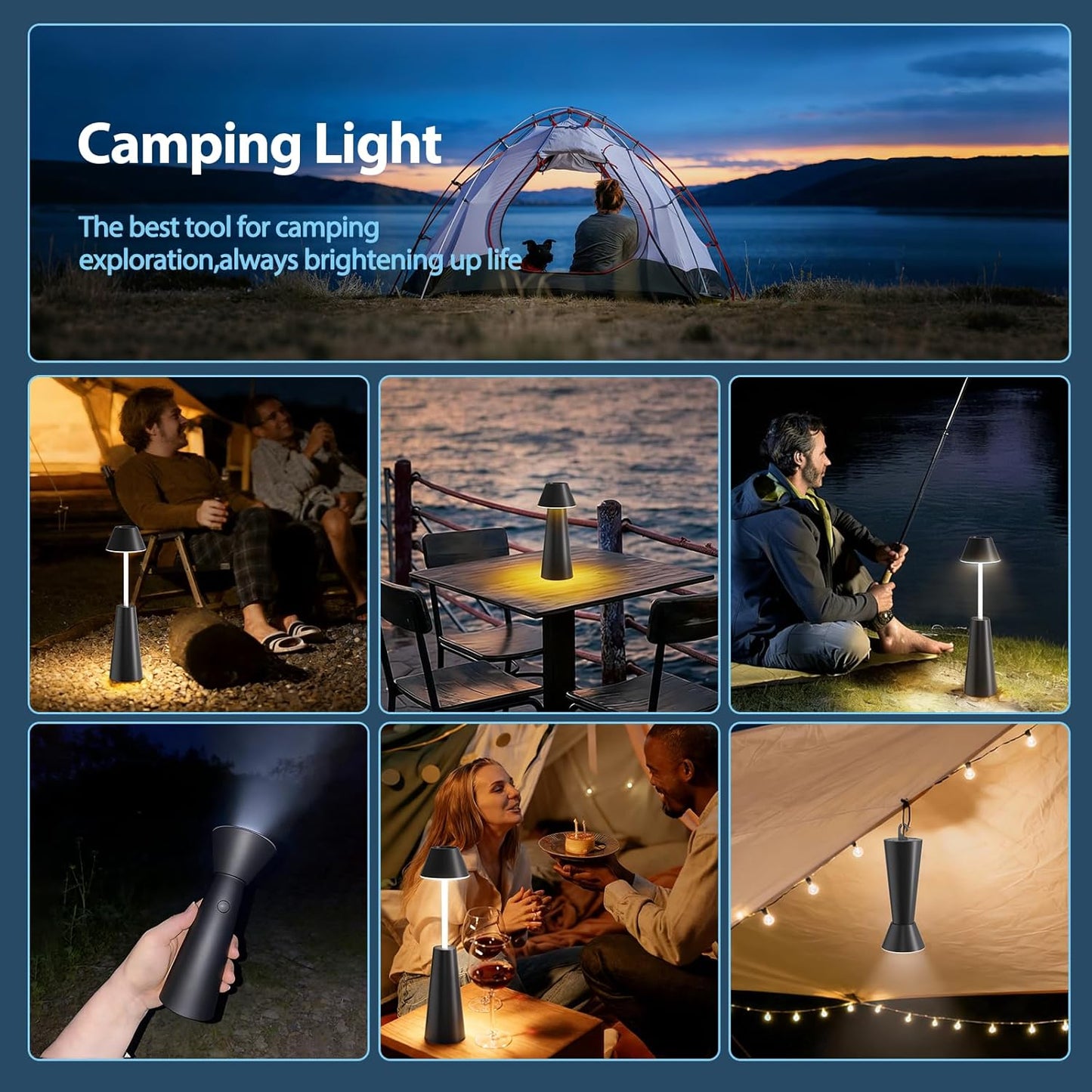 Cordless Rechargeable Table Lamp with Adjustable Height, Portable LED Desk Light with Smooth Dimming 2 Color Modes, Handheld Battery Operated Lamp for Bedroom, Dining, Camping, Desk, Outdoor (Black)
