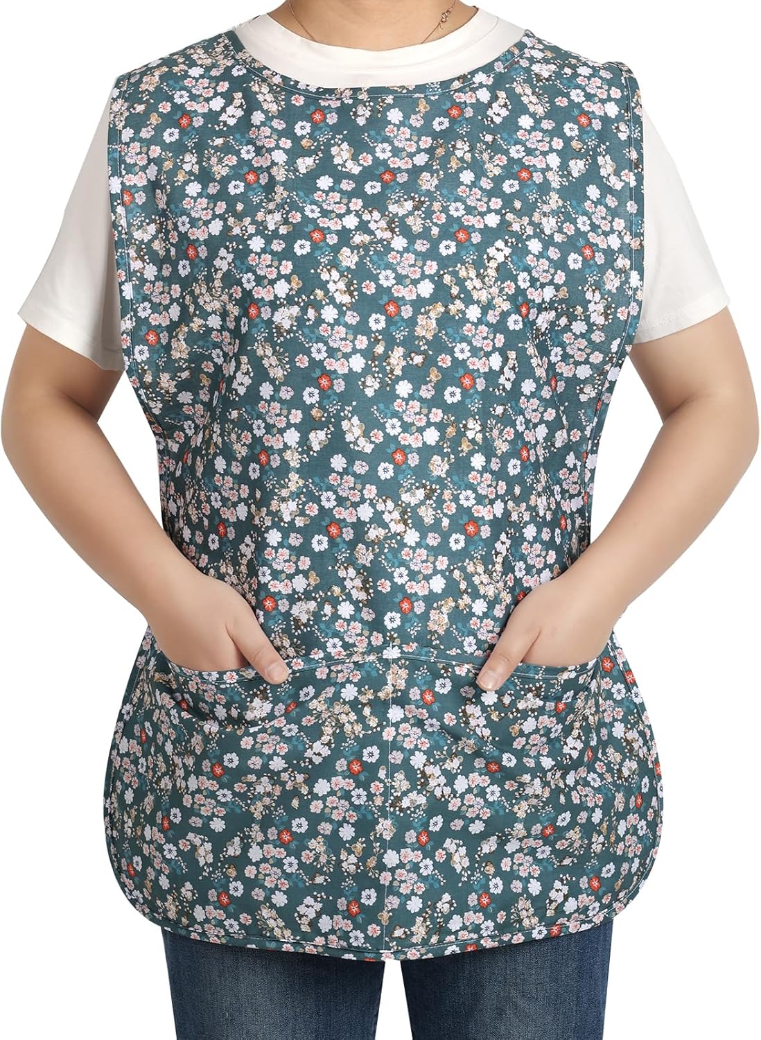 Women Cobbler Apron with 2 Pockets, Vintage Floral Aprons for Women Chef Apron for Baking, Cooking, Gardening