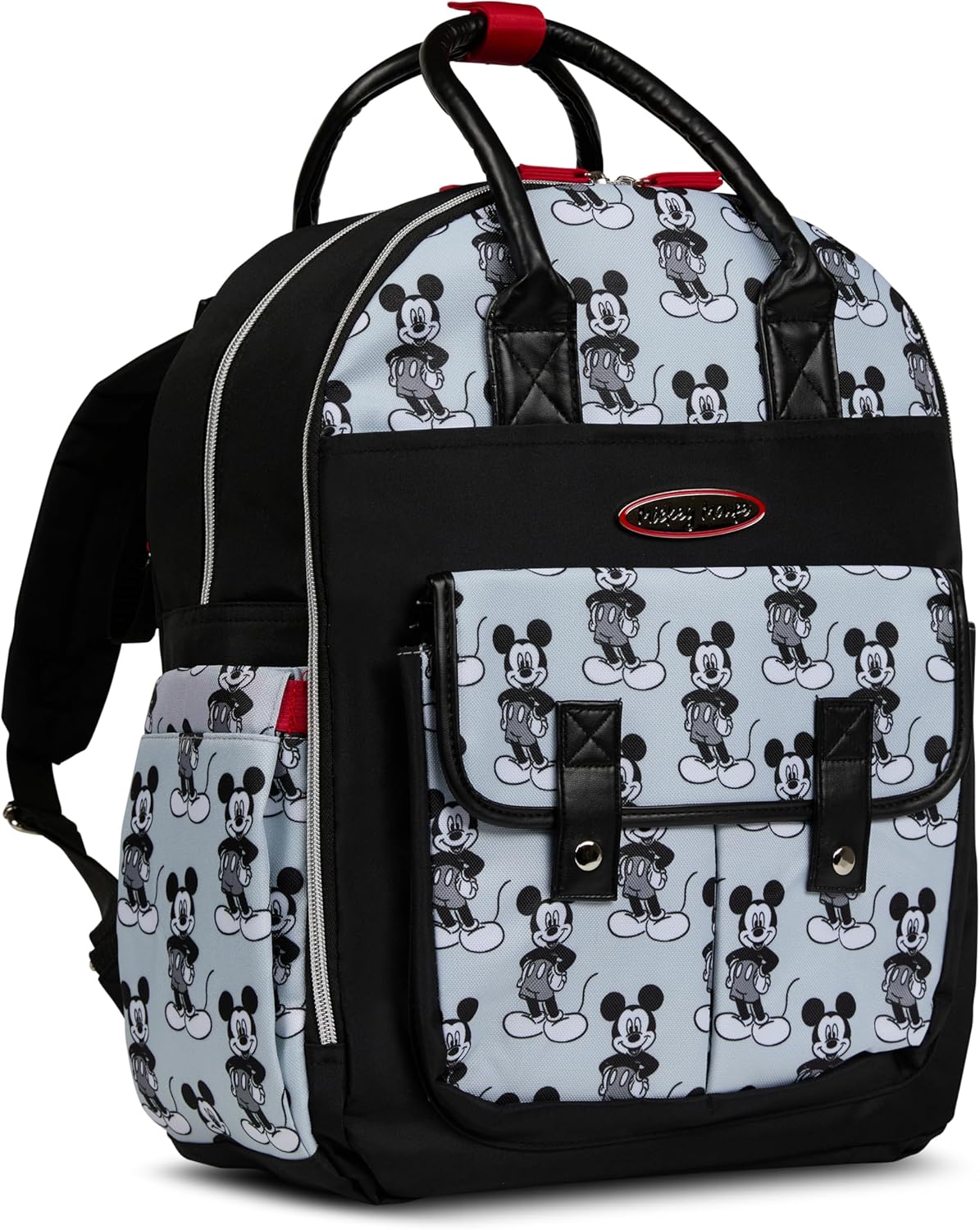 Disney Diaper Bag Backpack with Changing Pad Mickey Mouse – 16” Nylon Baby Bag for Parents, Insulated Bottle Holders, Multiple Storage Pockets