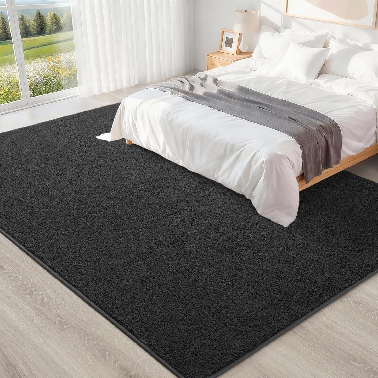 4x6 Feet Area Rugs for Living Room Bedroom,Dark-Grey Thickened Memory Foam Rug,Low Pile Minimalist Non Slip Rugs,Modern Washable Fluffy Carpet for Kids Boys Girls Dorm Nursery Room Decor
