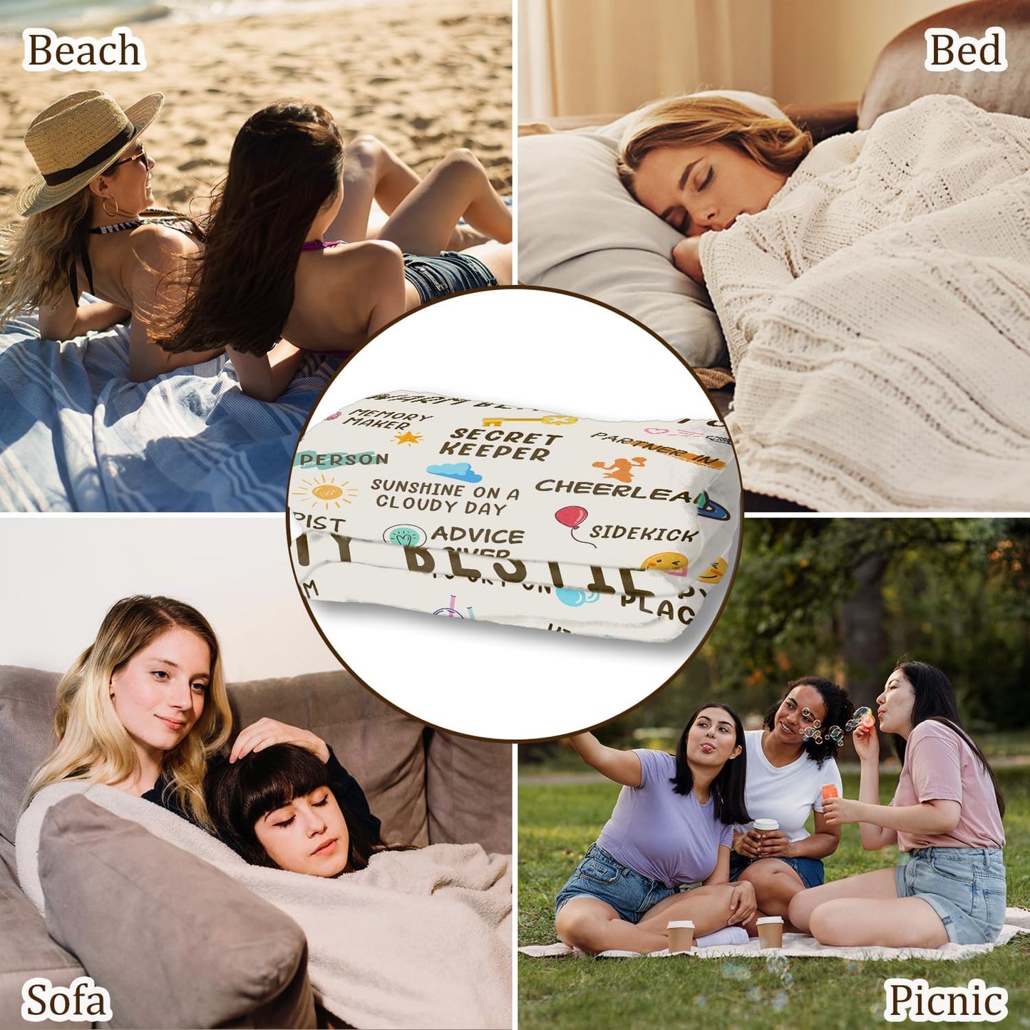 Best Fried Blanket 60"x 50", Best Friend Birthday Gifts for Women, Bestie Gift Ideas for BFF Soul Sister Friendship, to My Bestie Fleece Throw Blanket