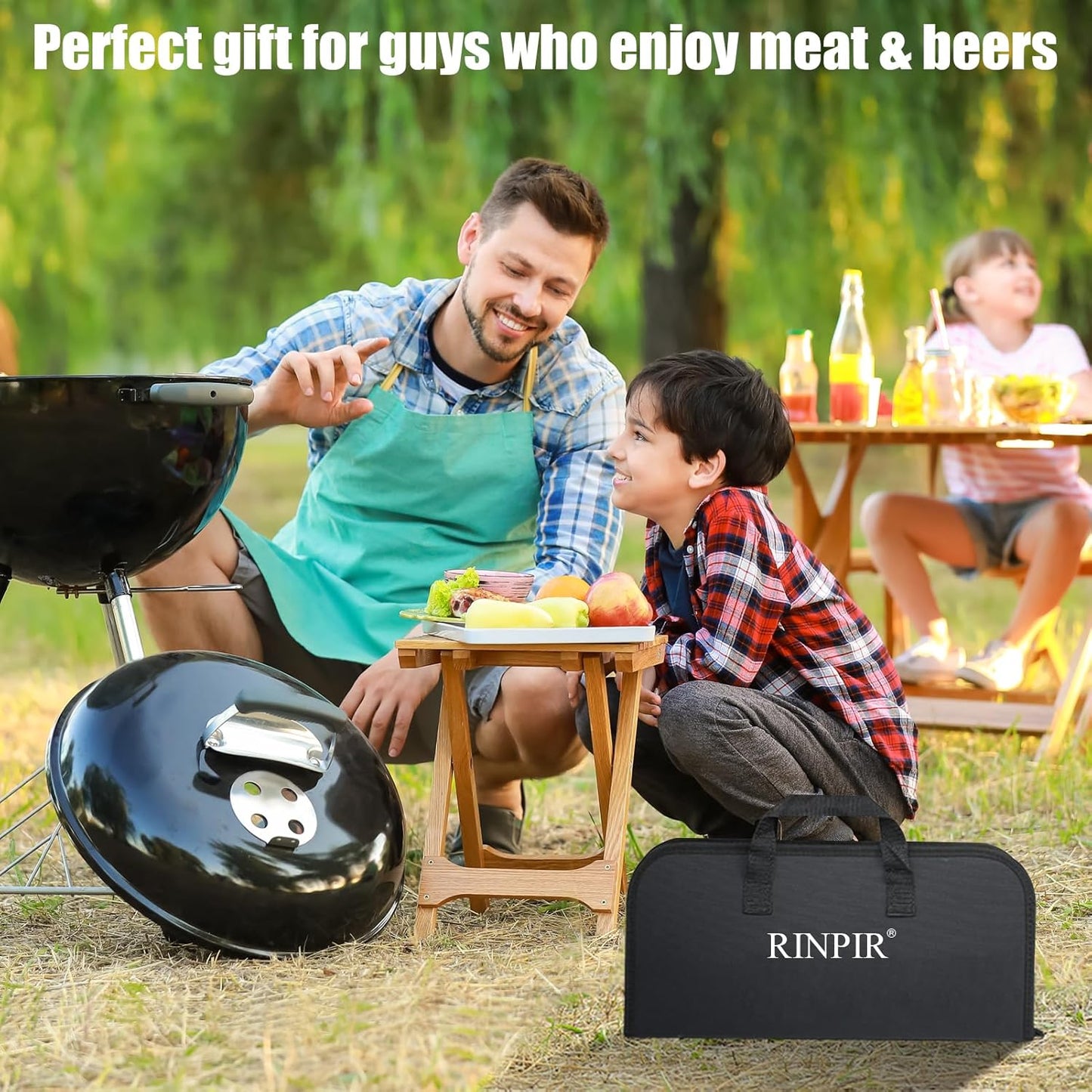 31pcs BBQ Grill Accessories Gifts for Men Dad, Heavy Duty Grilling Tools Gift Set for Father‘s Day, Stainless Steel BBQ Utensils Kit with Mats, Grill Brush in Carrying Bag Brown